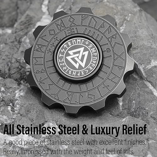 Miniatura 2 de FREELOVE Spinner de metal, giroscopio háptico de pirata vikingo, giro manual de acero inoxidable pesado, bloque pequeño de engranaje redondo,