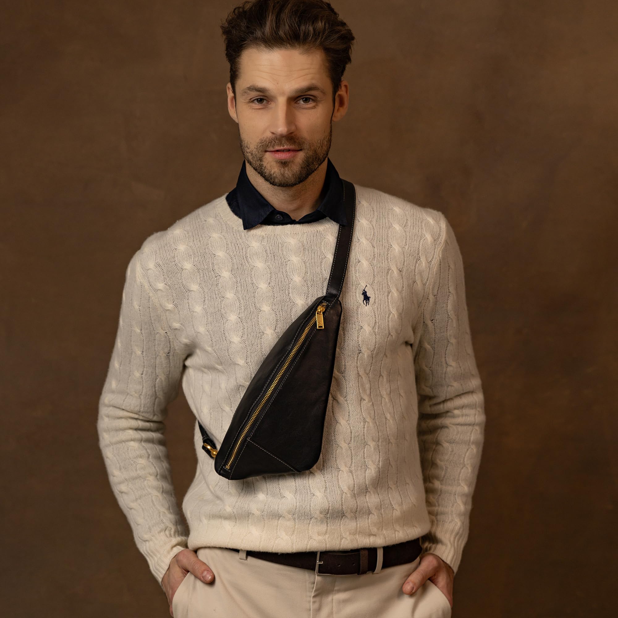 Time Resistance Bolso Bandolera de Cuero - Bolso de Cuero de Plena flor - Bolso de Pecho para Hombres y Mujeres