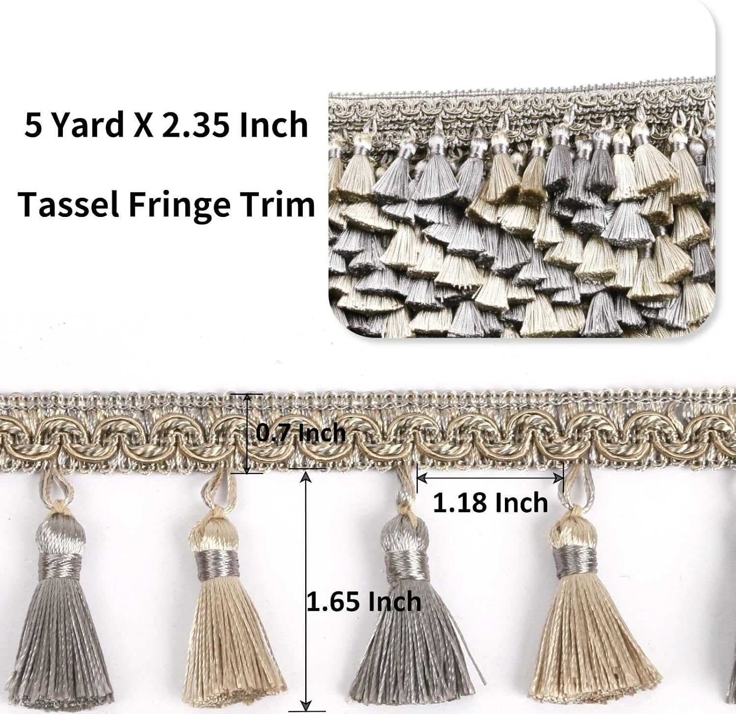 Tassel Fringe Trim 5.25 Yard x 2.56 Inches Luxury Handmade Beaded Tassel Fringing Trimmings for Curtain Sofa Dress Decor DIY Tassel Fabric Ribbon Trimming