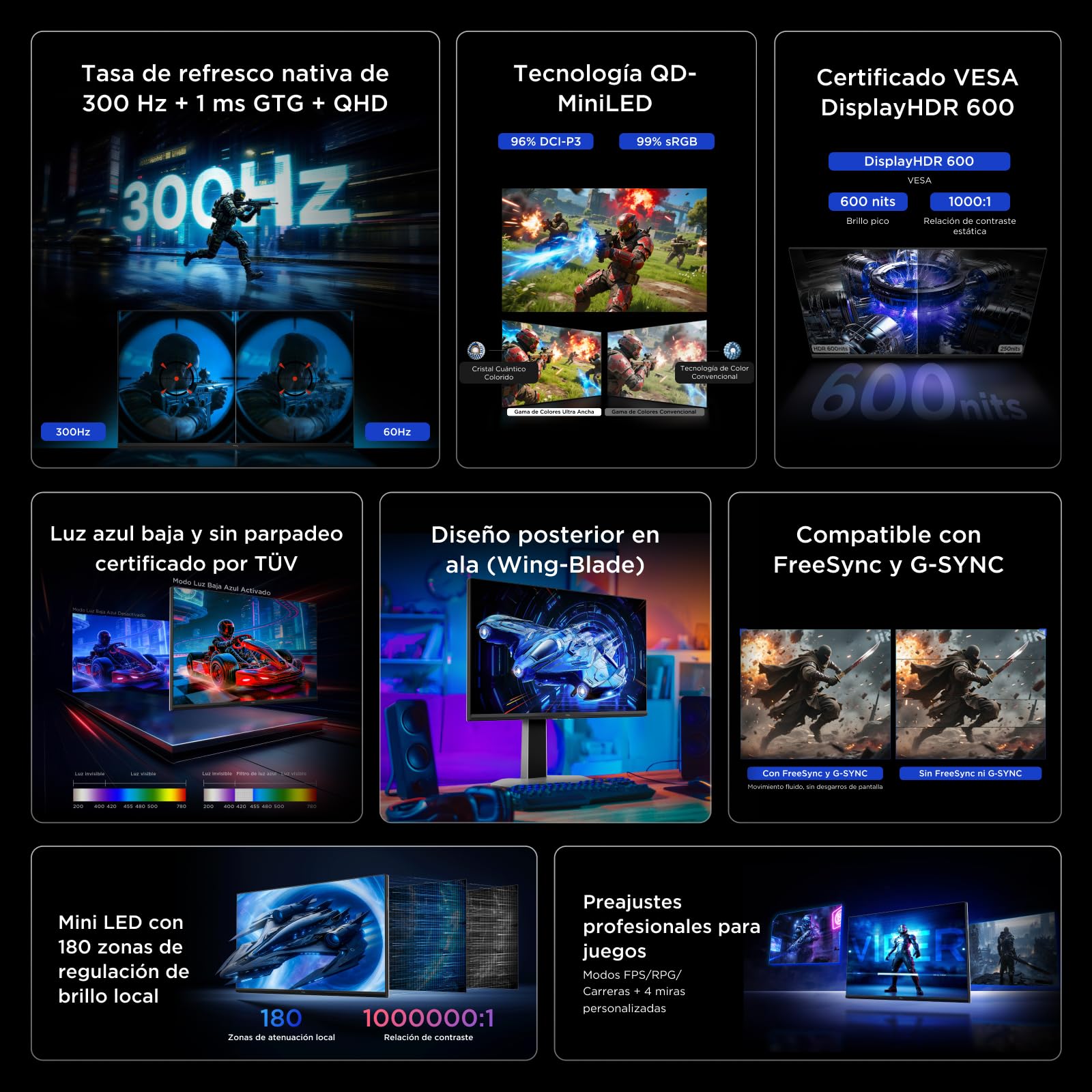 TCL 25G64 Monitor Gaming 25 Pulgadas QD-Mini LED, Full HD, 300Hz, Panel Fast-IPS, 600 nits HDR, 1ms, AMD FreeSync Premium, G-Sync Compatible - 3