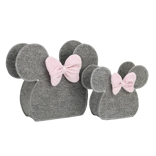 Disney Minnie Mouse - Carrito de almacenamiento de fieltro de 2 piezas en forma de gris y rosa, 1 grande, 1 pequeño