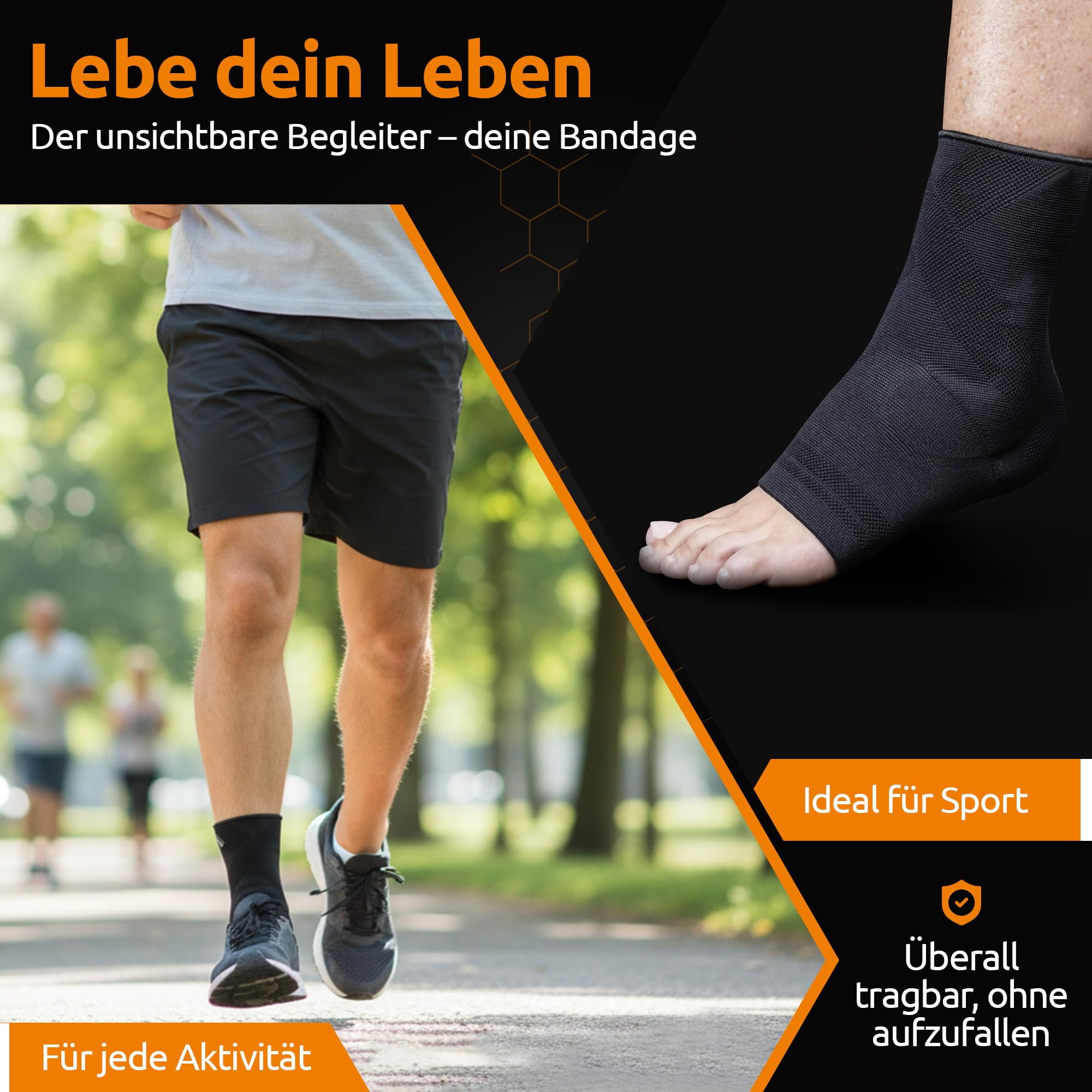 Tobillera fabricada en Alemania – Tobillera con almohadillas de silicona, vendaje de compresión para el tobillo para deporte y uso diario, antideslizante en el zapato (negro, XXL, derecha)