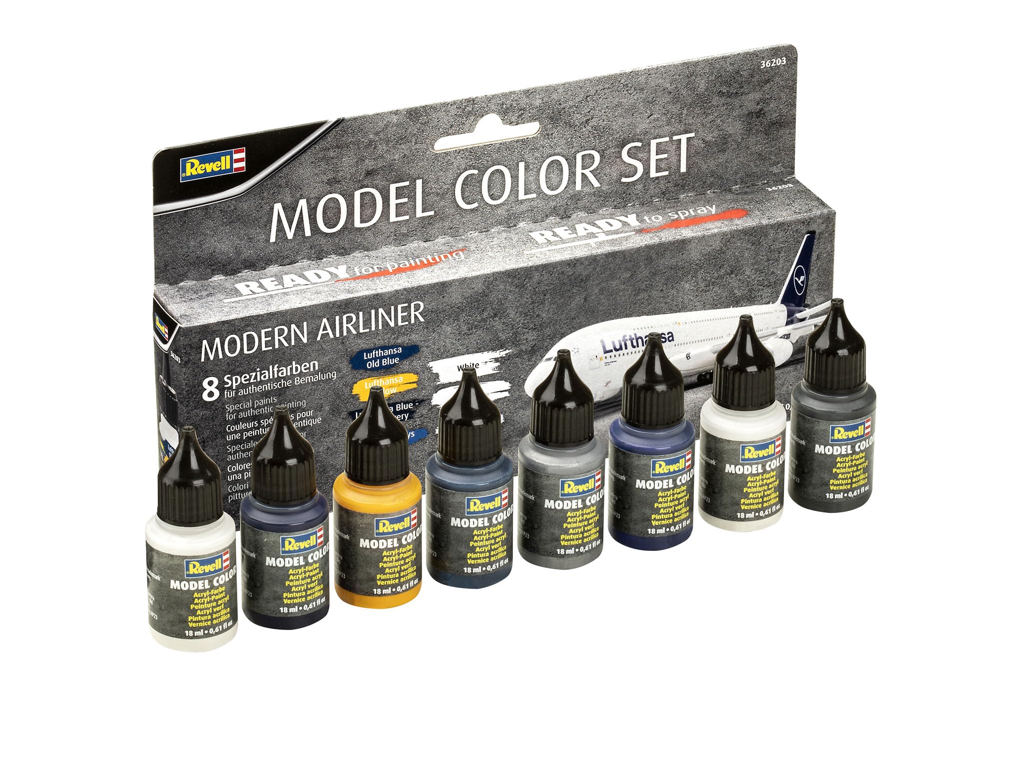 Revell 36203 Model Color - Modern Airliner - 8 x 17 ml farby akrylowe