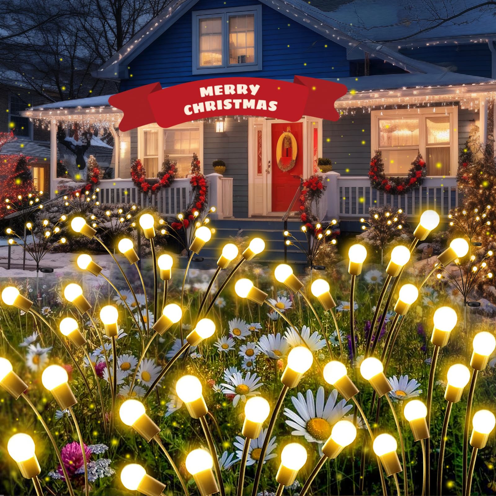 4-Pack Solar Garden Lights for Christmas, New Upgraded 32LED Firefly Solar Swaying Lights,Sway by Wind, Waterproof Outdoor Lights Solar Powered for Christmas Yard Patio Pathway Decoration (Warm White)