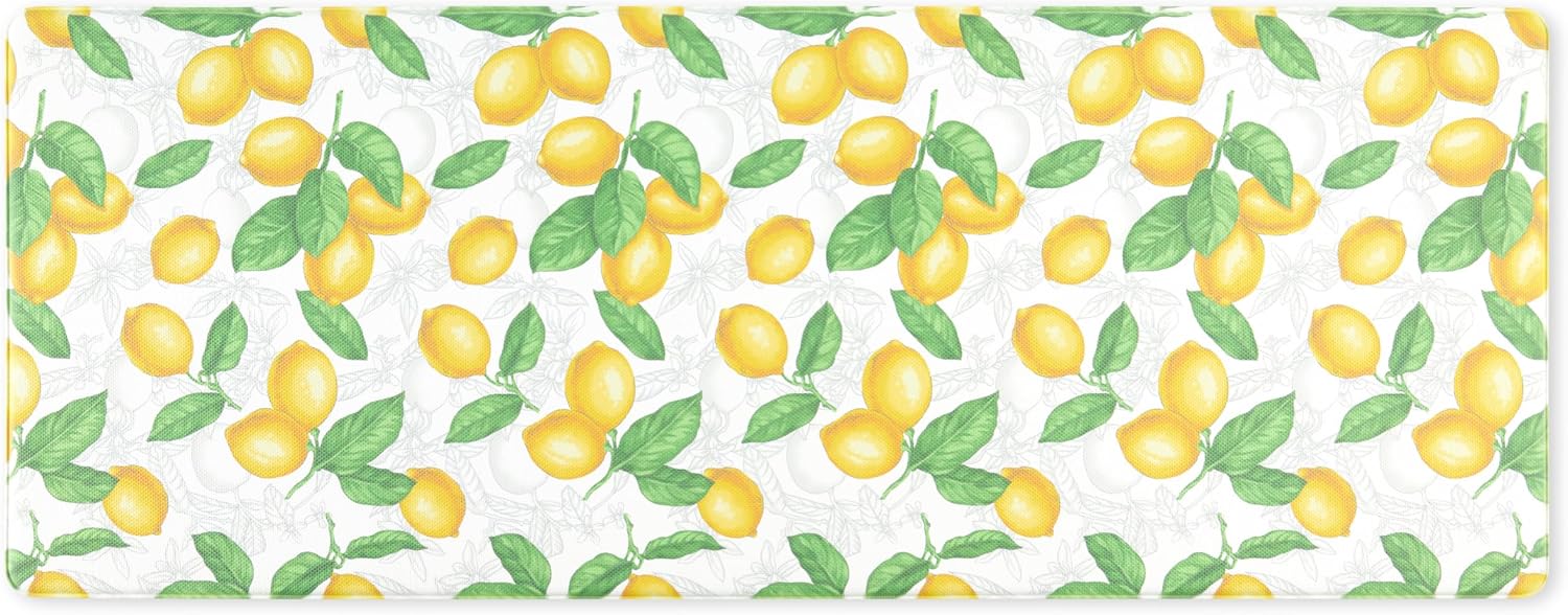 MARTHA STEWART Bloomfield Lots of Lemons Anti-Fatigue Kitchen Mat, White/Yellow, 18"x30"