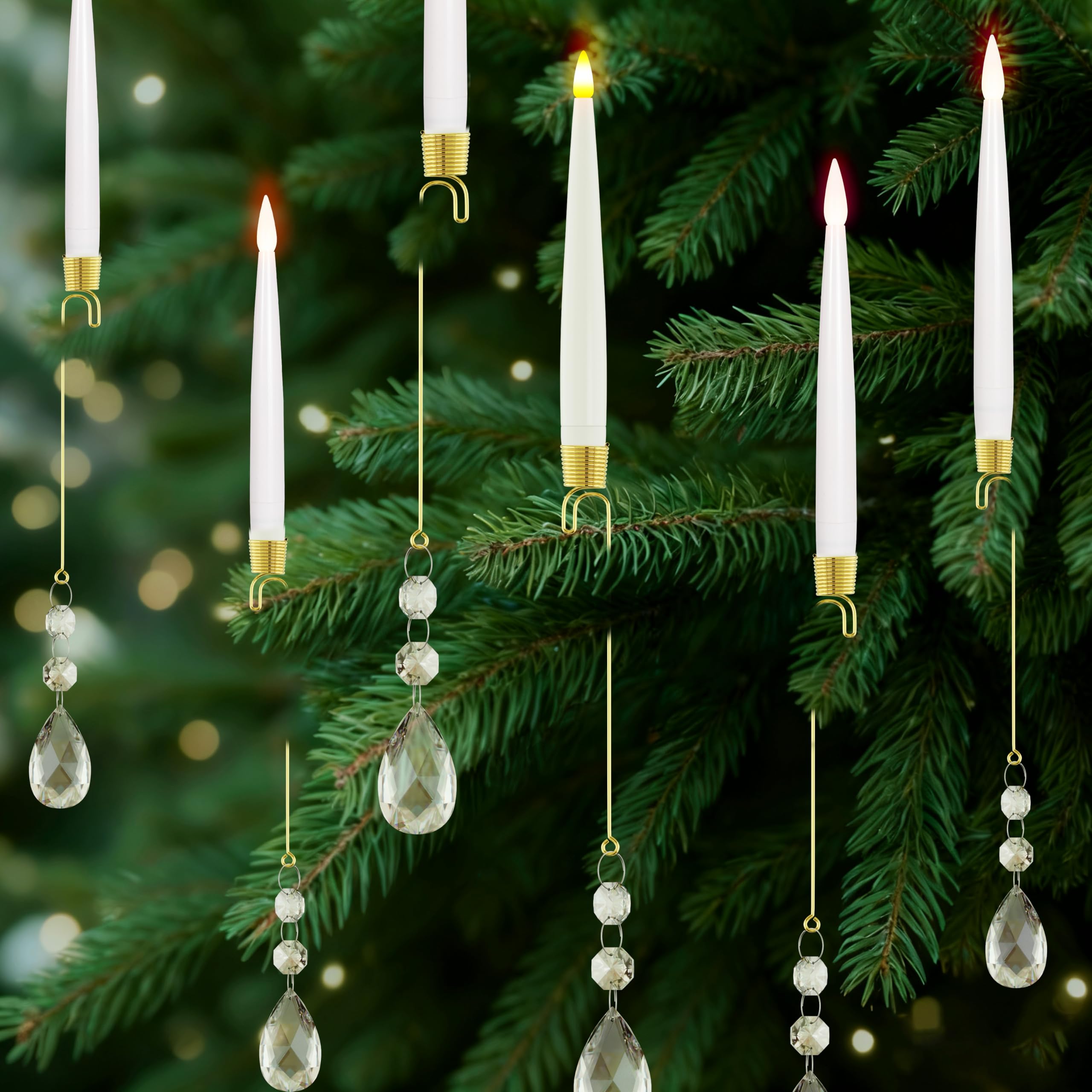 JOIONE Christmas Tree Candles, 10 Pcs Crystal Water Drop Tree Hanging Decor