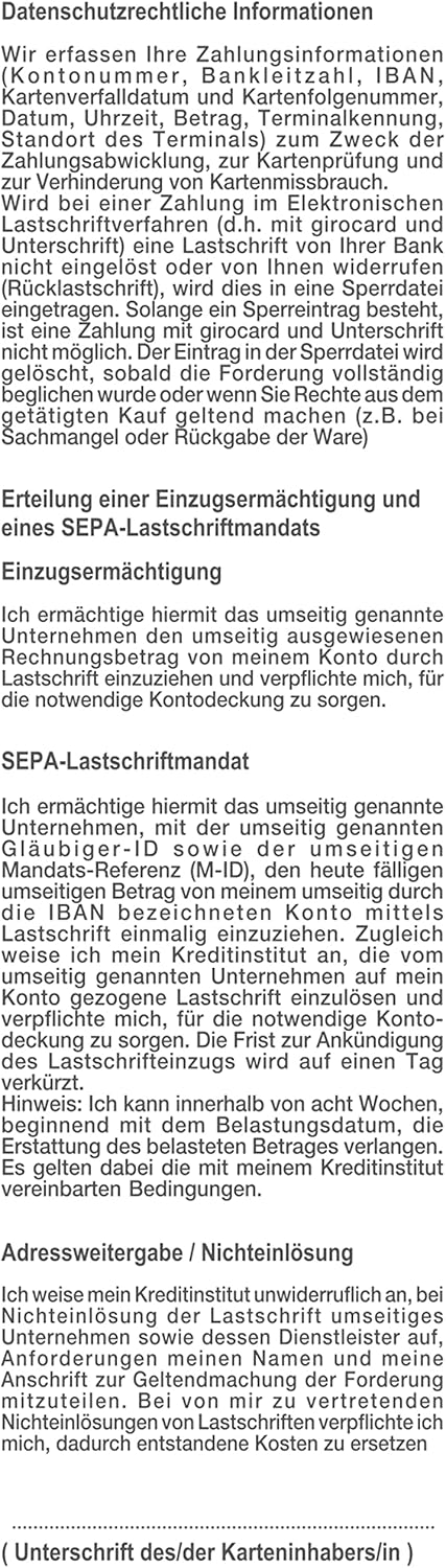 Exacompta 40905DE Thermal Rolls for EC-Cash Devices 1-Ply Width 57 mm Length 24 m Core Diameter 12 mm SEPA Debit Text on The Back (German) 55 g/m² Extra BPA Free Pack of 5