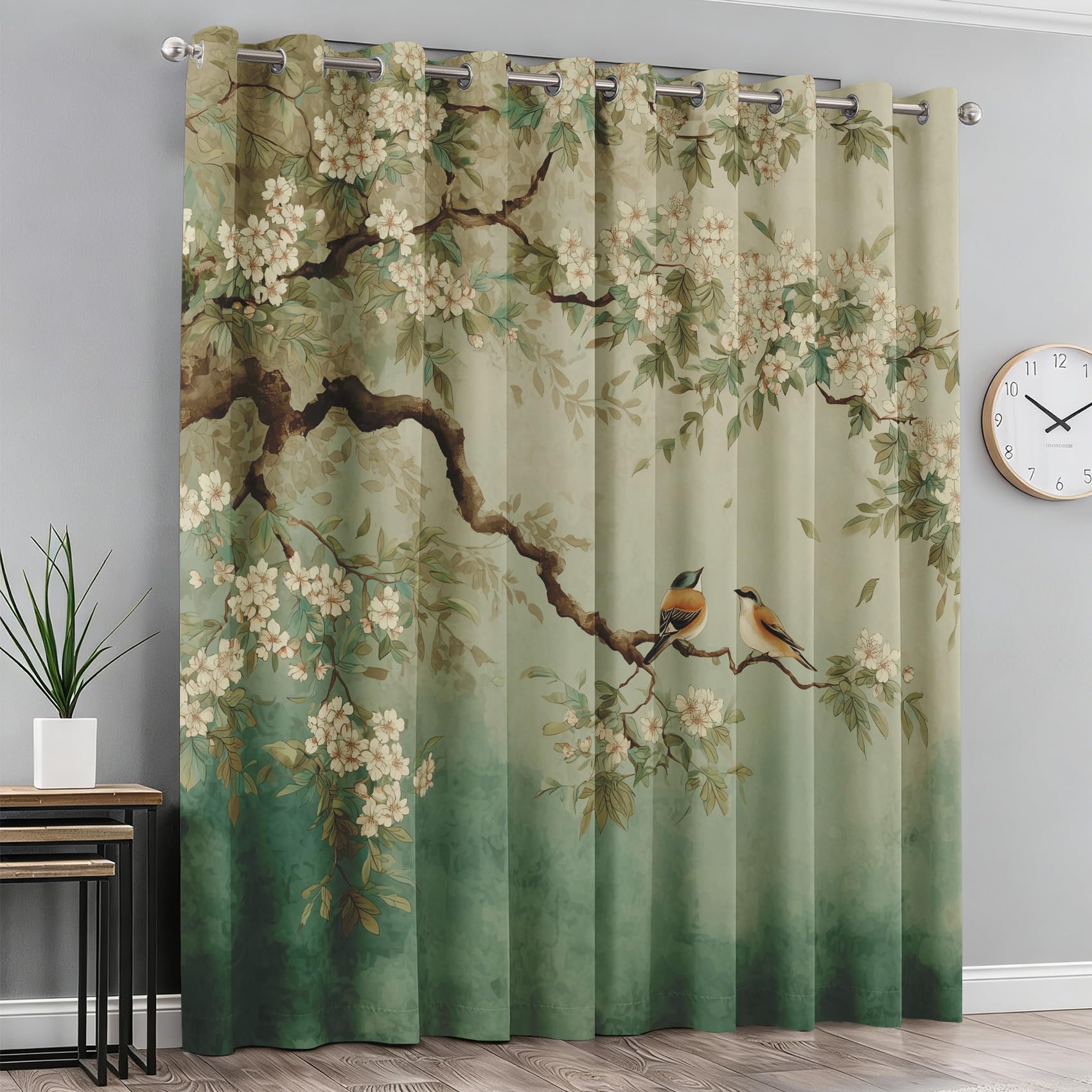 Générique Rideau Occultant Oiseau Fleuri Chambre, Rideaux Fleurs et Oiseaux Chinois Salon, Thermique à Oeillets Fenêtre Decoration, Opaque Draperies 2 Pièces, 140 x 160 cm (L x H) E-D53