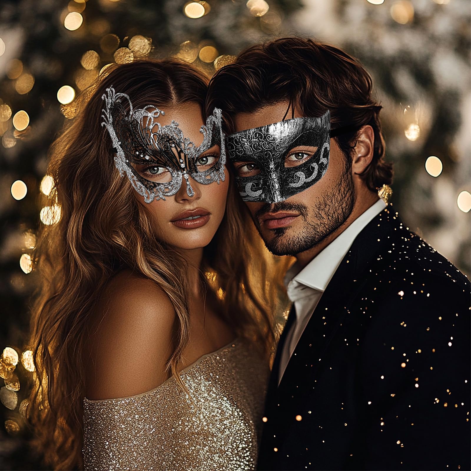 Flonge Masquerade Masks for Couples: Vintage Mardi Gras Venetian Party Mask Halloween Ball Prom Costume Accessory - Image 3