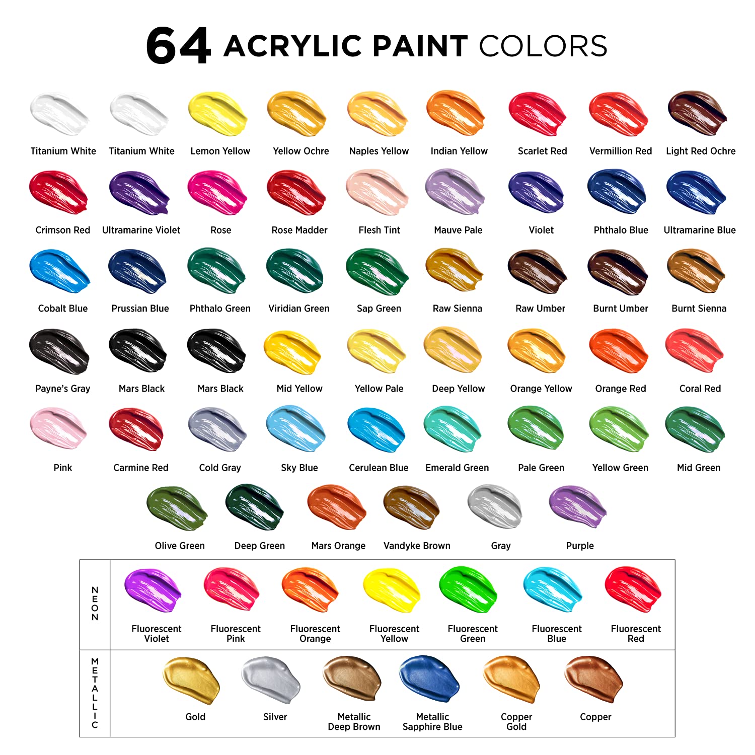 Chalkola Acrylic Paint Set for Adults, Kids and Artists 64 Acrylic