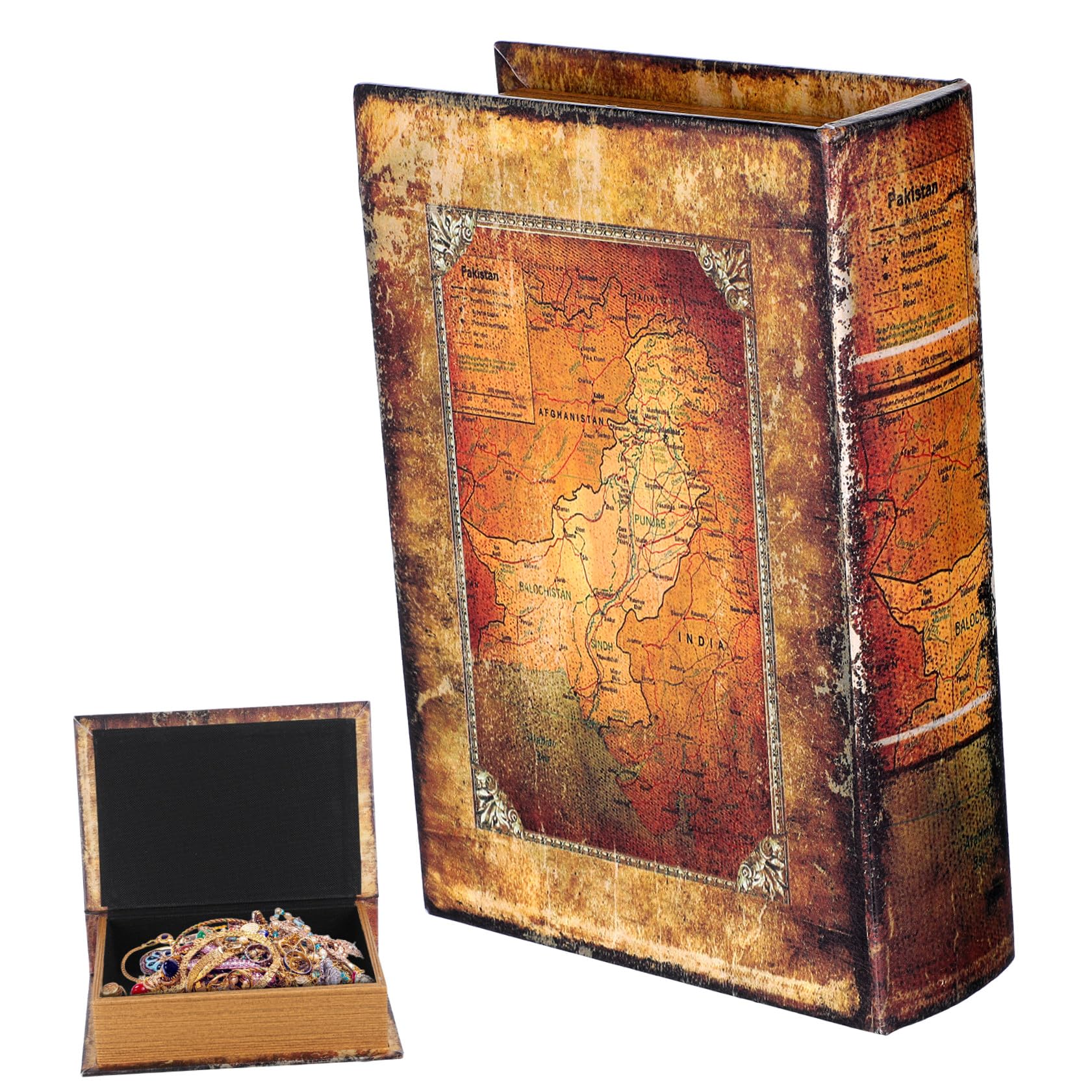 Boîte caché livre vintage PU parfait pour ranger vos bijoux sur l'étagère du salon