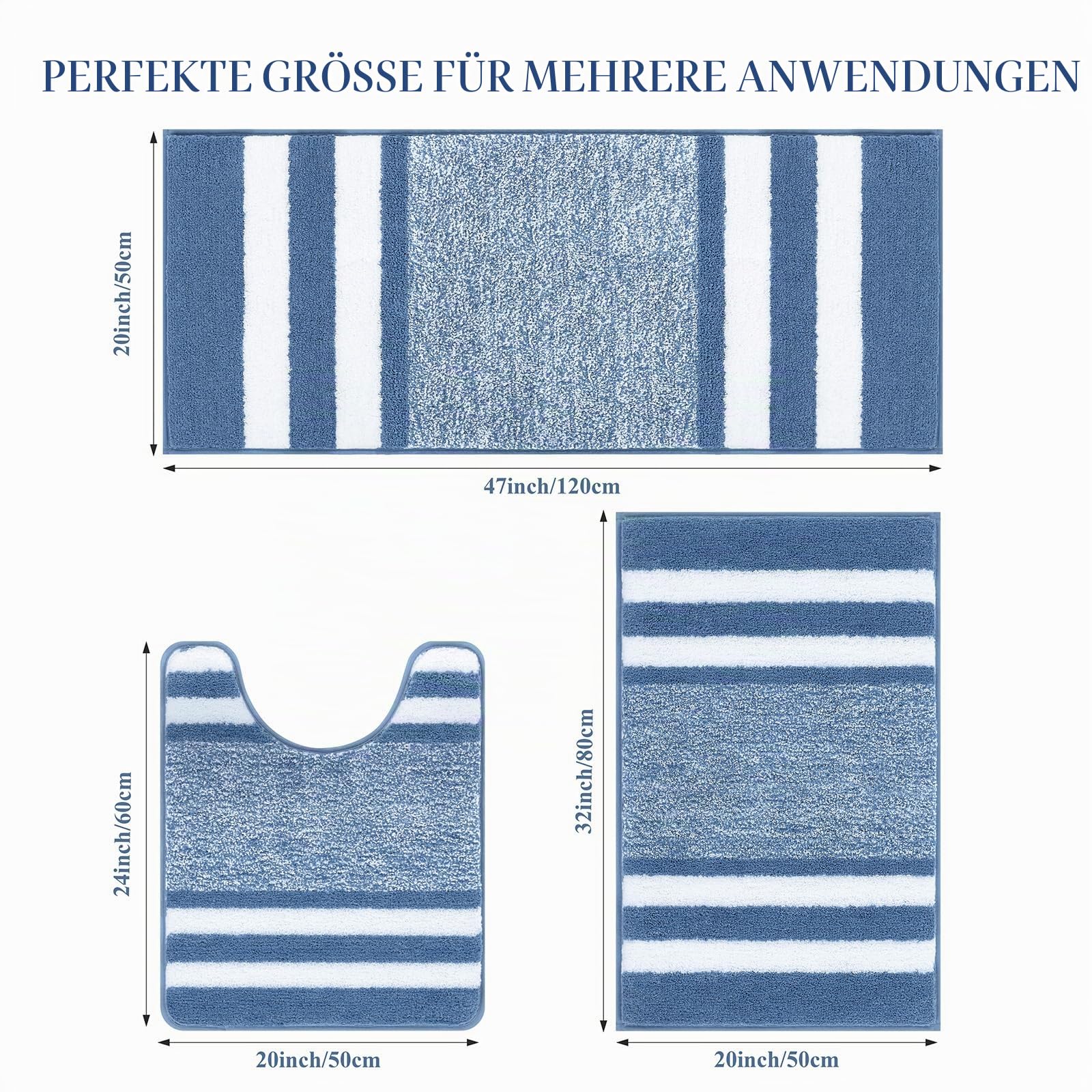 Pauwer Rutschfestes 3-teiliges Badematten- und WC-Vorleger-Set, super wasserabsorbierend, Badteppich Sets, maschinenwaschbar, Mikrofaser, zottelig, Duschbodenmatten für Badezimmer