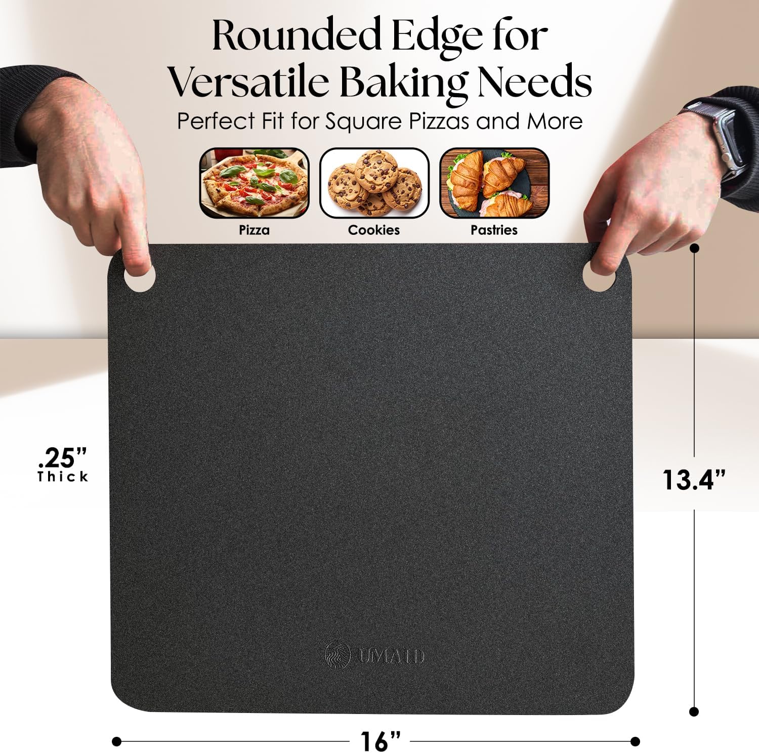 UMAID Pizza Steel for Oven & Grill, 16"x13.4", 1/4" Thick Pre-Seasoned Carbon Steel Baking Steel, Best Fit for Standard 12" Home Pizza, Achieve Restaurant-Quality Crust, Includes Recipe Booklet