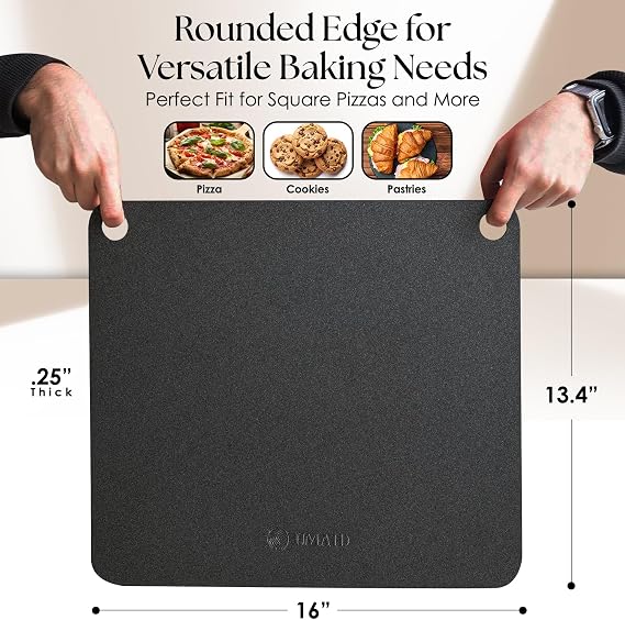 UMAID Pizza Steel for Oven & Grill, 16x13.4, 1/4 Thick Pre-Seasoned Carbon Steel Baking Steel for Oven, Pizza Steel for Oven, Best Fit for Standard 12 Home Pizza, Includes Recipe Booklet