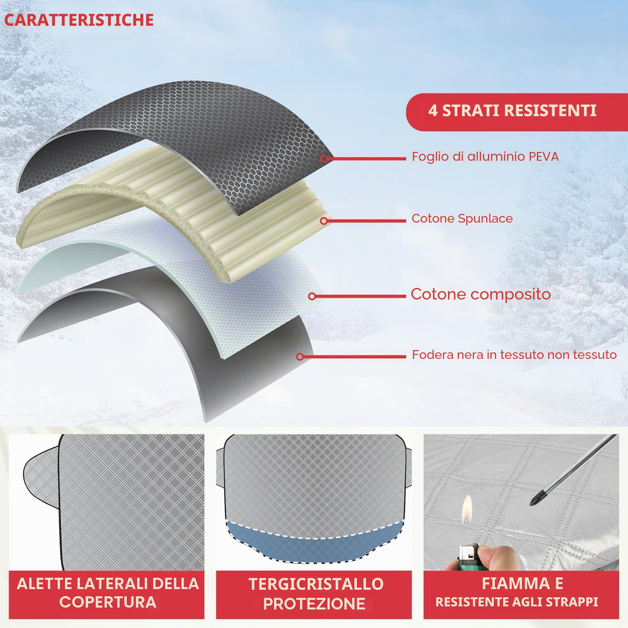 GADLANE Copertura magnetica per parabrezza auto inverno extra spessa protezione gelo ghiaccio neve sole