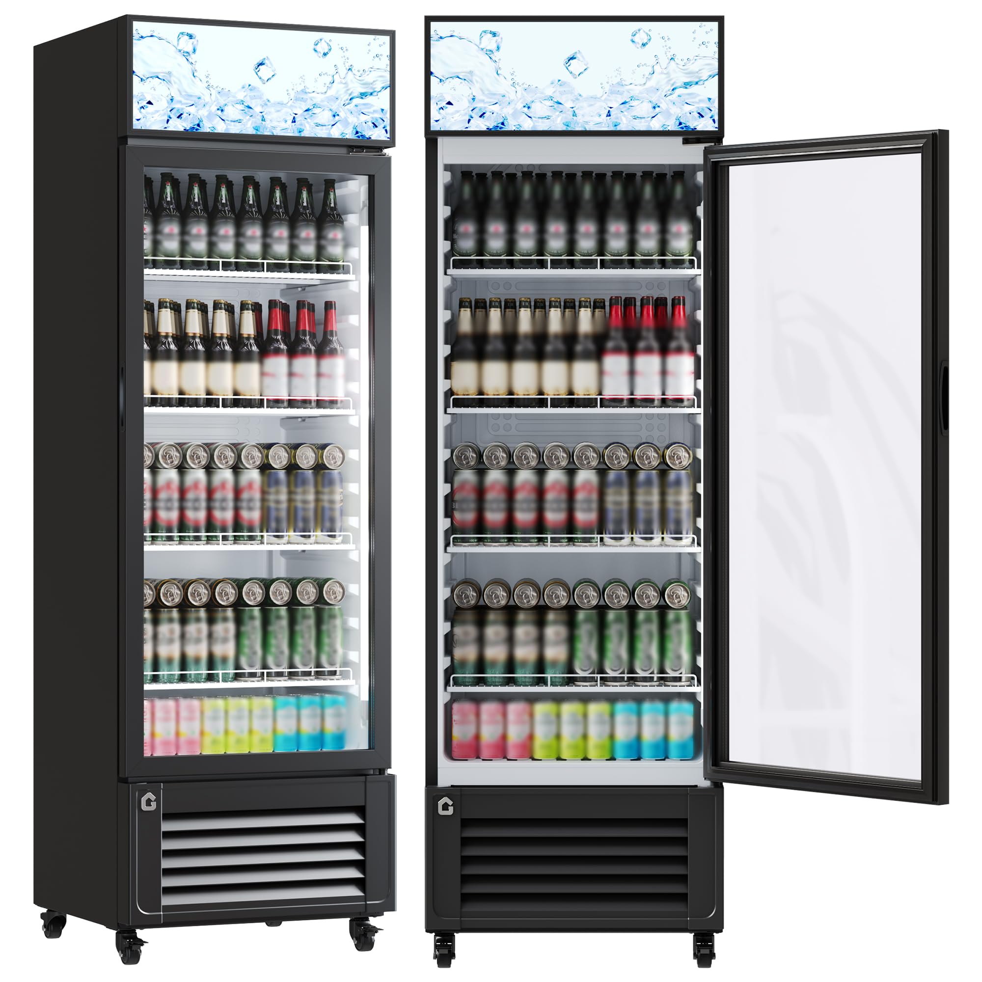 Garvee Commercial Beverage Refrigerator, One Glass Door Display Refrigerator with 360° Circulation Cooling, Frost-Free, Adjustable Shelves Merchandiser Fridge Upright Cooler, Energy-Saving Comp