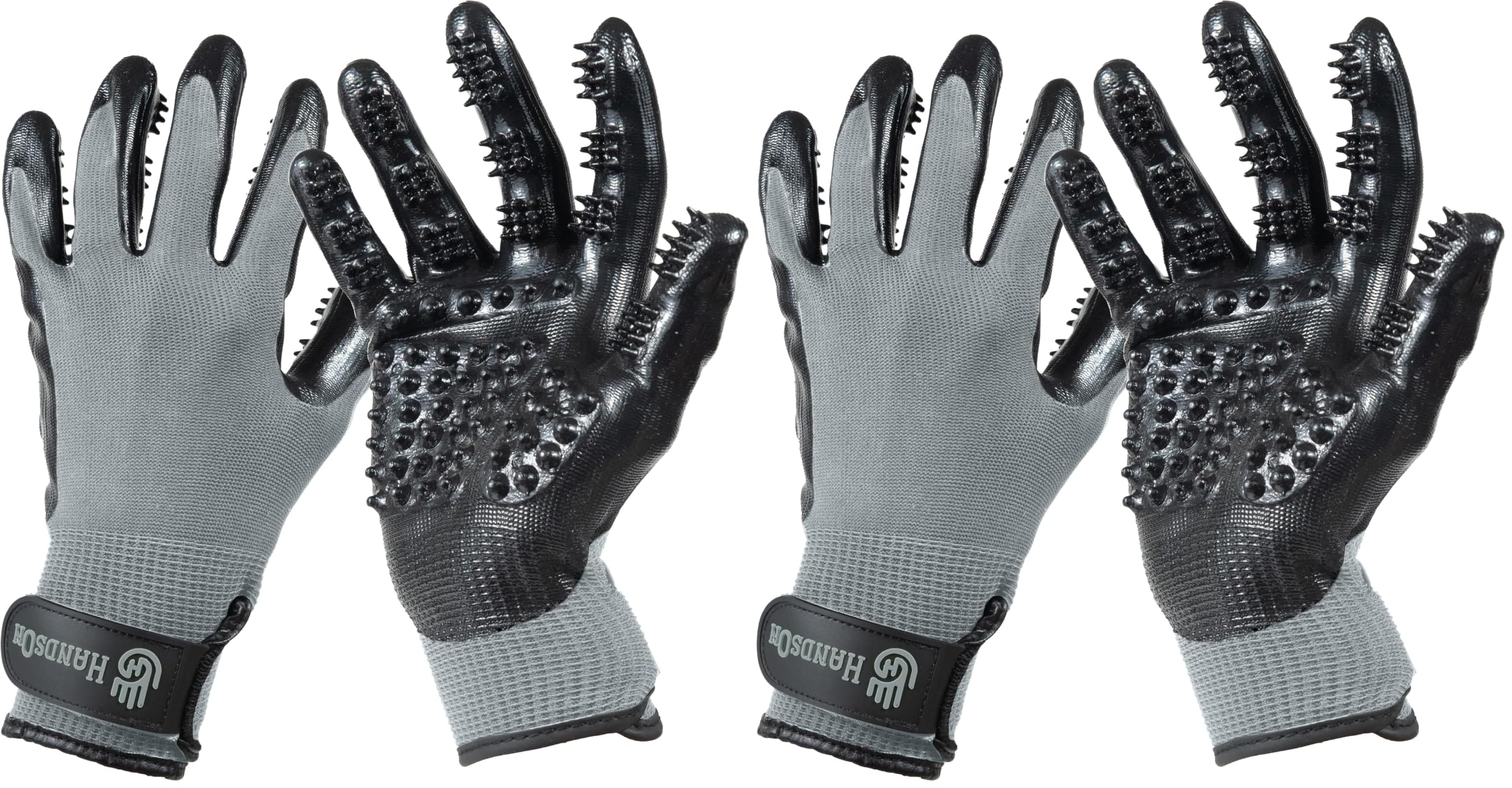 H HANDSON Pet Grooming Gloves - Patented #1 Ranked, Award Winning Shedding, Bathing, &amp; Hair Remover Gloves - Gentle Brush for Cats, Dogs, and Horses (Grey, Small) (Pack of 2)