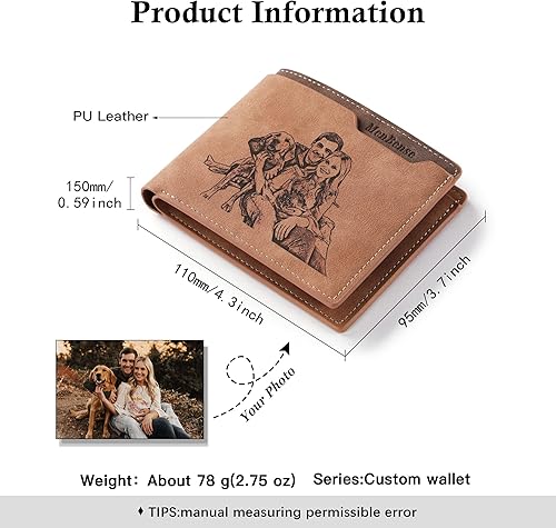 Miniatura 2 de Cartera personalizada con foto e iniciales de nombre para hombres, regalos personalizados para marido, novio, papá, hijo, familia, padrinos, amigo