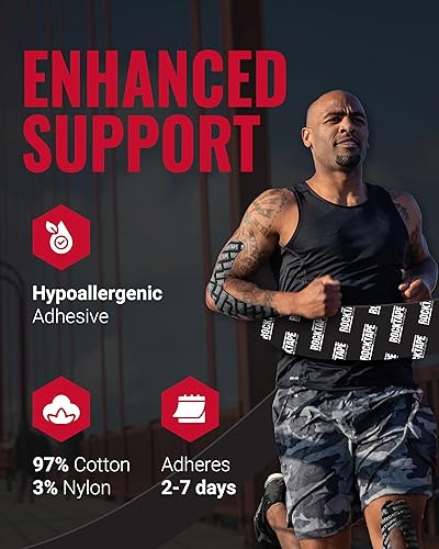 Vista 5 de RockTape Cinta de kinesiología extra pegajosa de 2 pulgadas (negro logotipo)