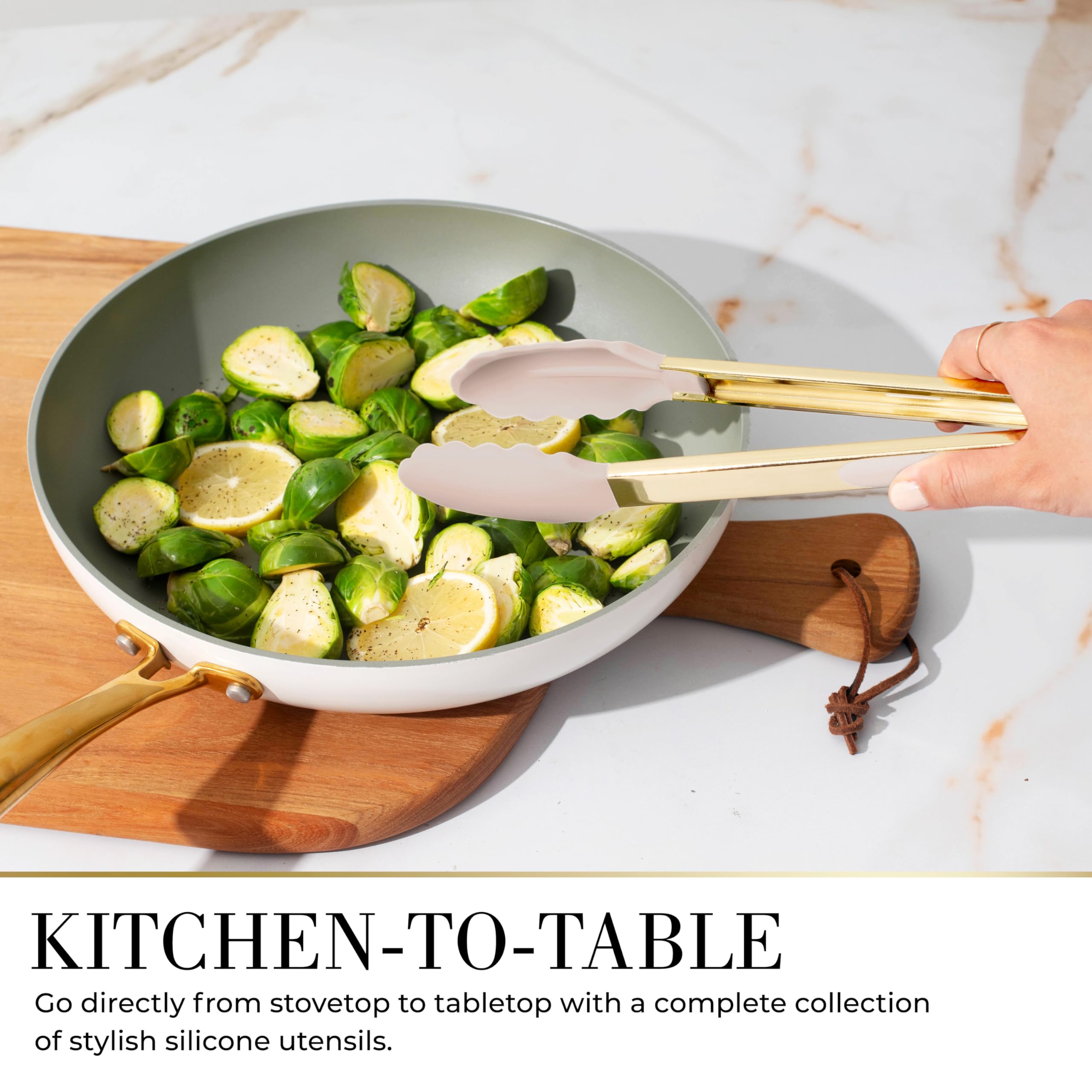Küchenutensilien-Set, 7-teilig, Beige und Gold, ungiftiges Silikon und Edelstahl, zum Kochen, Servieren und Hosting, ideal für antihaftbeschichtetes Kochgeschirr und moderne Küchen, mit goldfarbenem