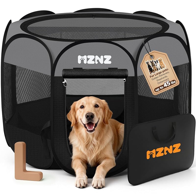 Cercadinho portátil para cães, gatos e pequenos animais MZNZ em tecido Oxford com tela respirável, Dark Grey, Grande