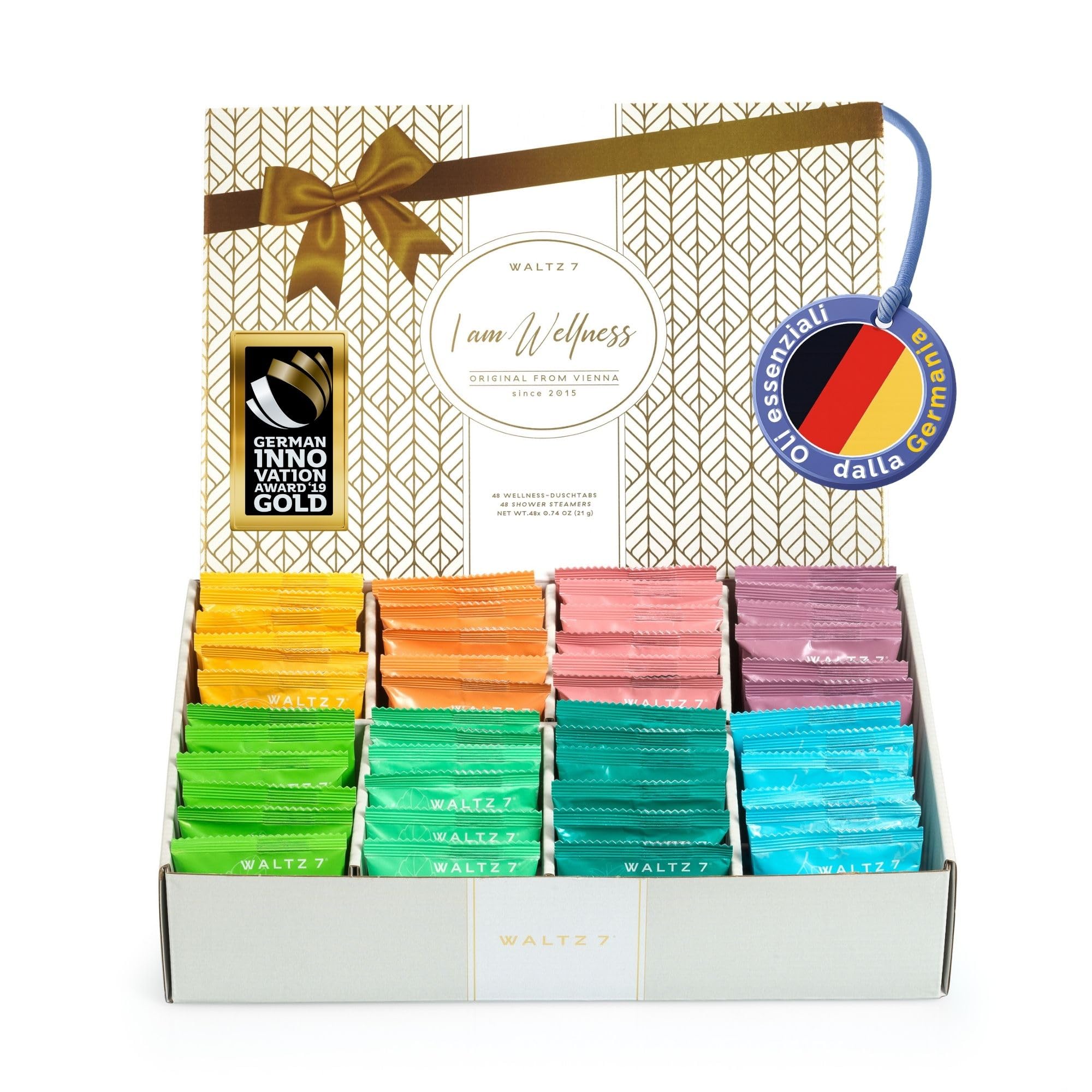 WALTZ 7 Set Bombe da Doccia 48 Pastiglie 8 Profumi Naturali Aromaterapia Oli Essenziali Regalo Donna Uomo
