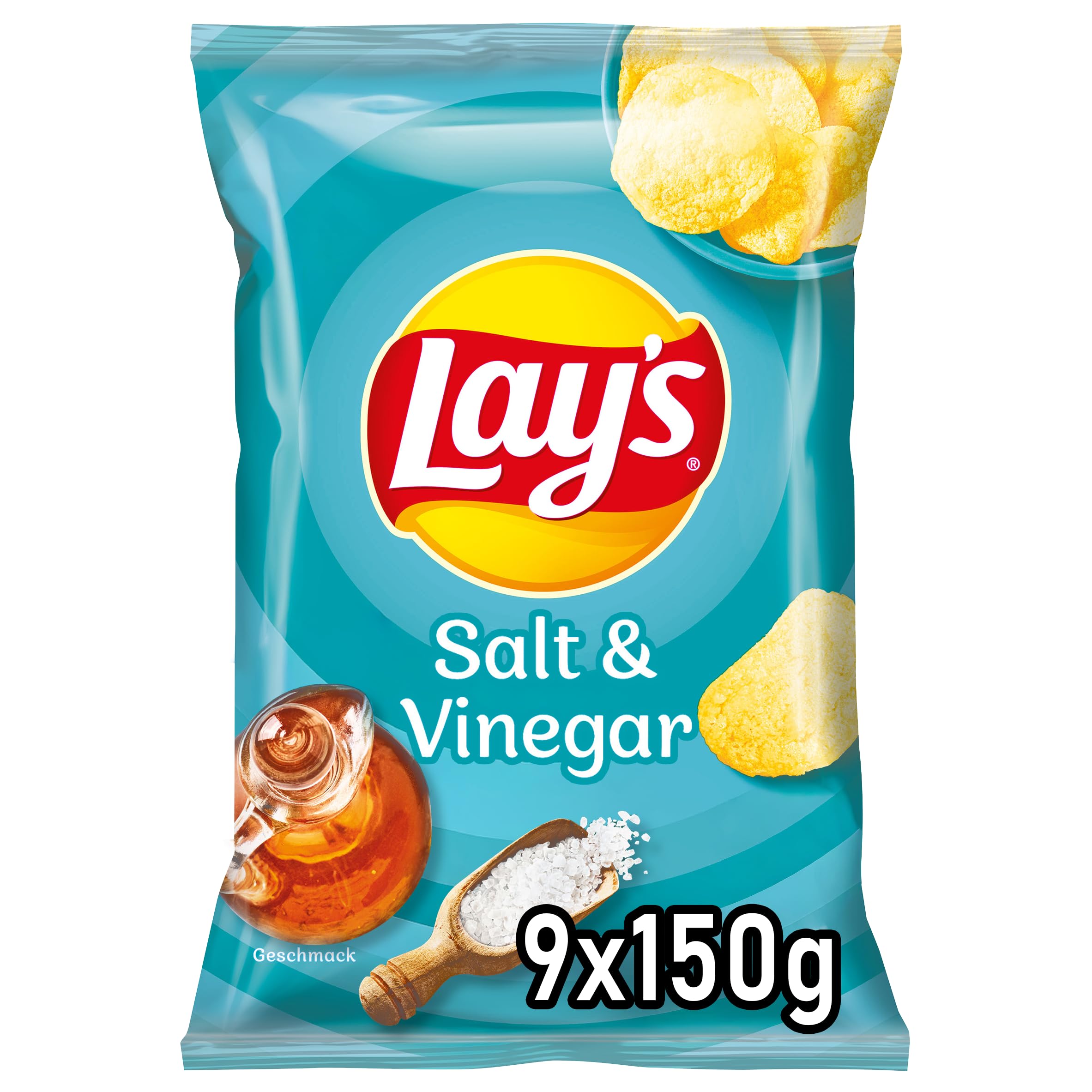 Salt & Vinegar Flavour Crispy Seasoned Potato Chips for a Successful Party (9 x 150 g)