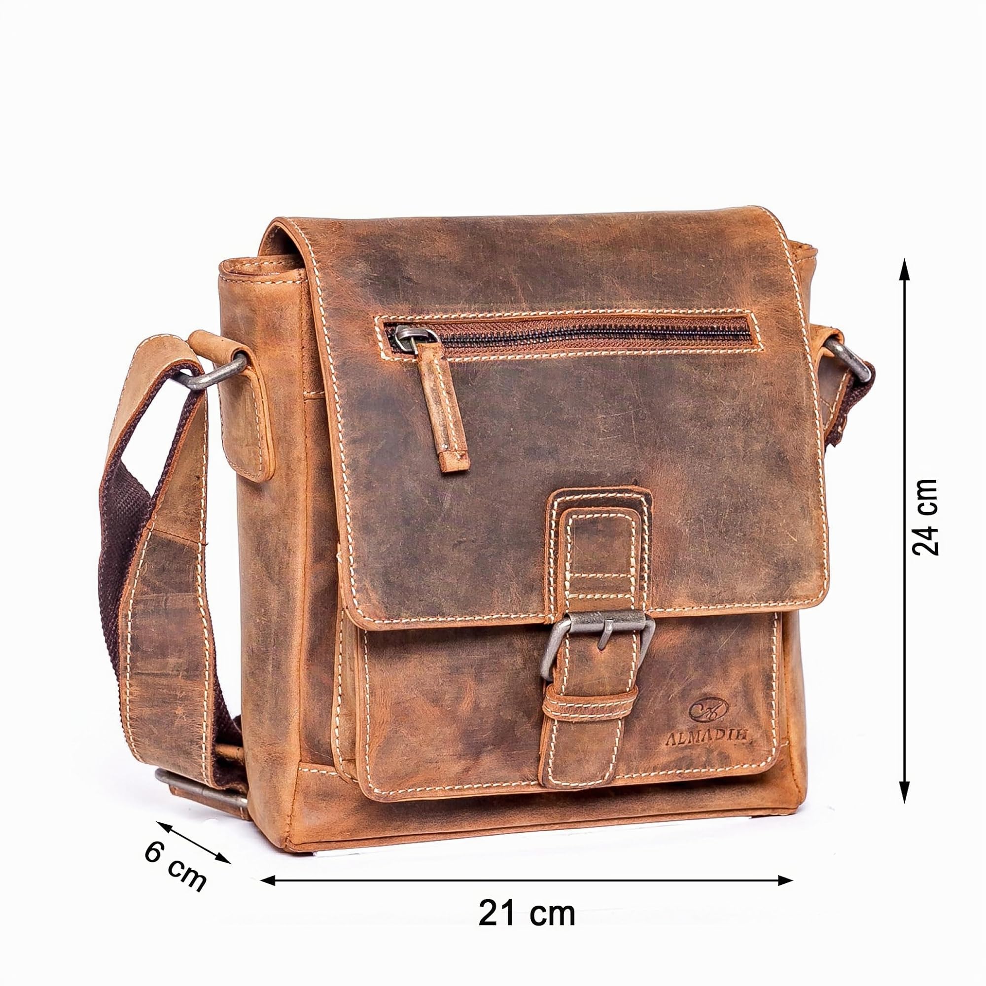 ALMADIH Leder Umhängetasche Herren LUIS perfekt für Tablet iPads 9.7 zoll - Kompakte echte Ledertasche Herren Schultertasche kleine Herrentasche Herrenhandtasche Männer braun (LUIS vintage)