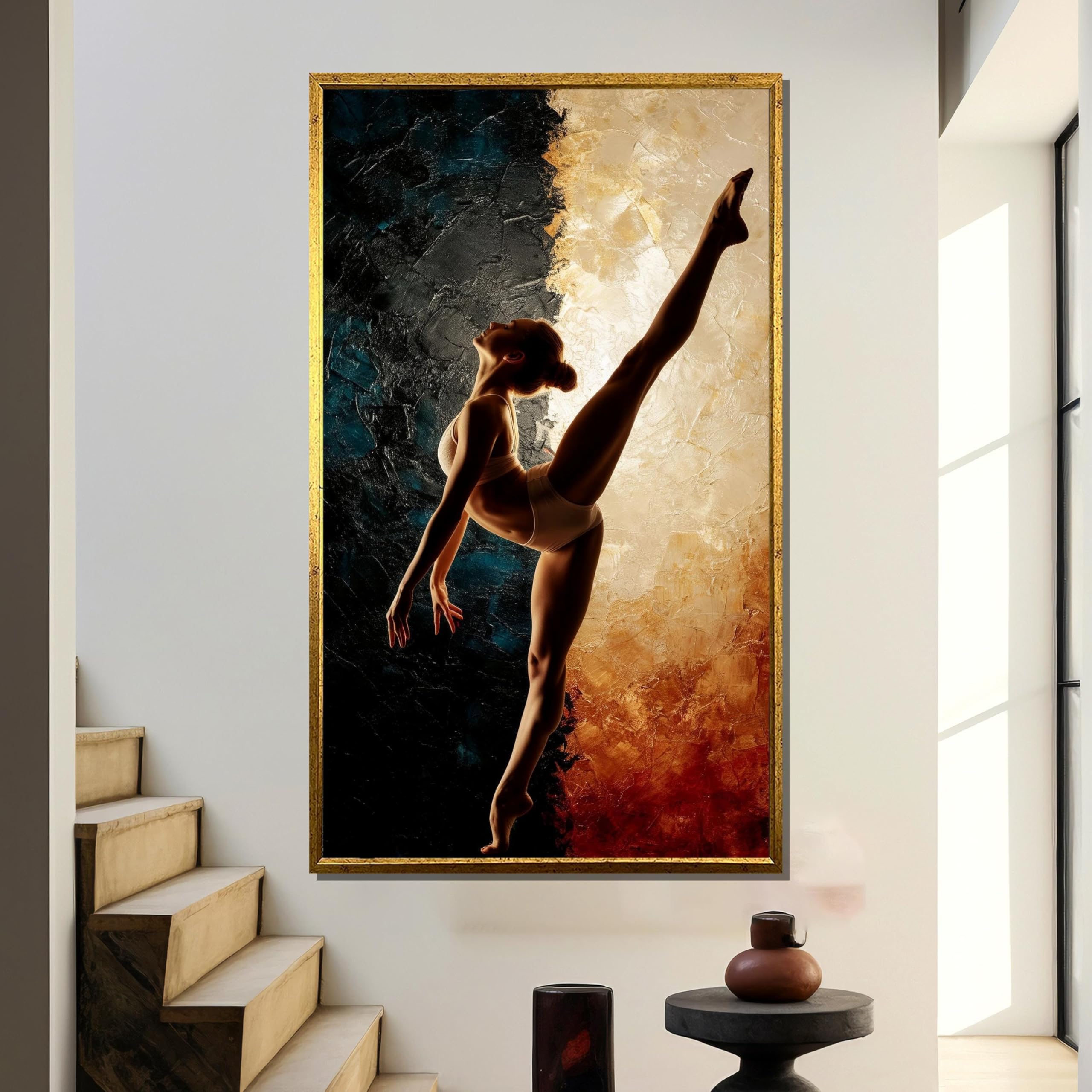 Lmycheng Frameless Canvas Painting Of A Graceful Ballerina In Extension Pose, Contemporary Dance Art Print For Modern Home Decor(60X105cm/Frameless)