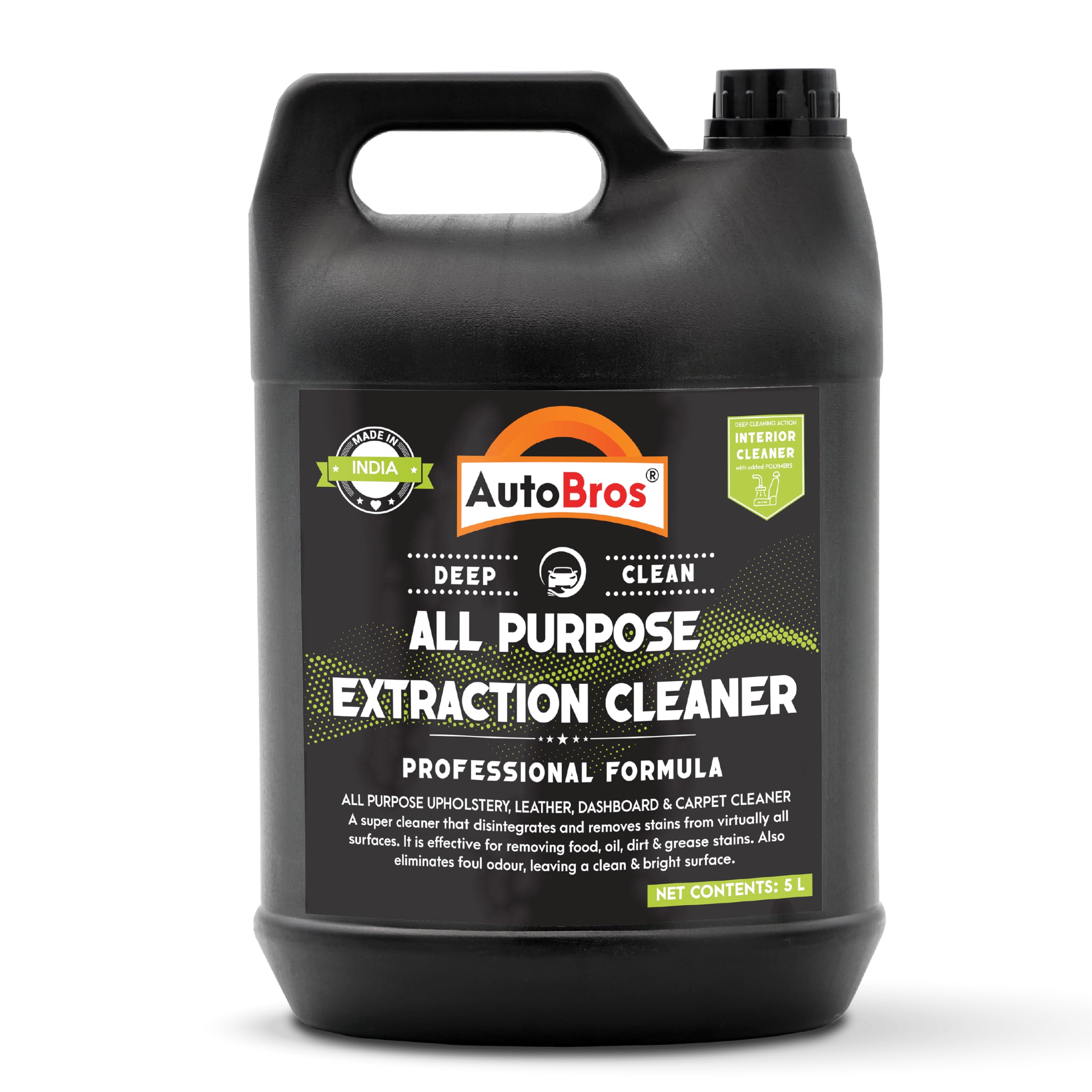 AutoBros All-Purpose Extraction Cleaner - 5Ltr | Deep Cleaning Upholstery, Leather, Dashboard, Vinyl, Plastic & Carpet Cleaner | Cleans Food, Oil, Dirt & Grease Stains | For Car Interior & Exterior