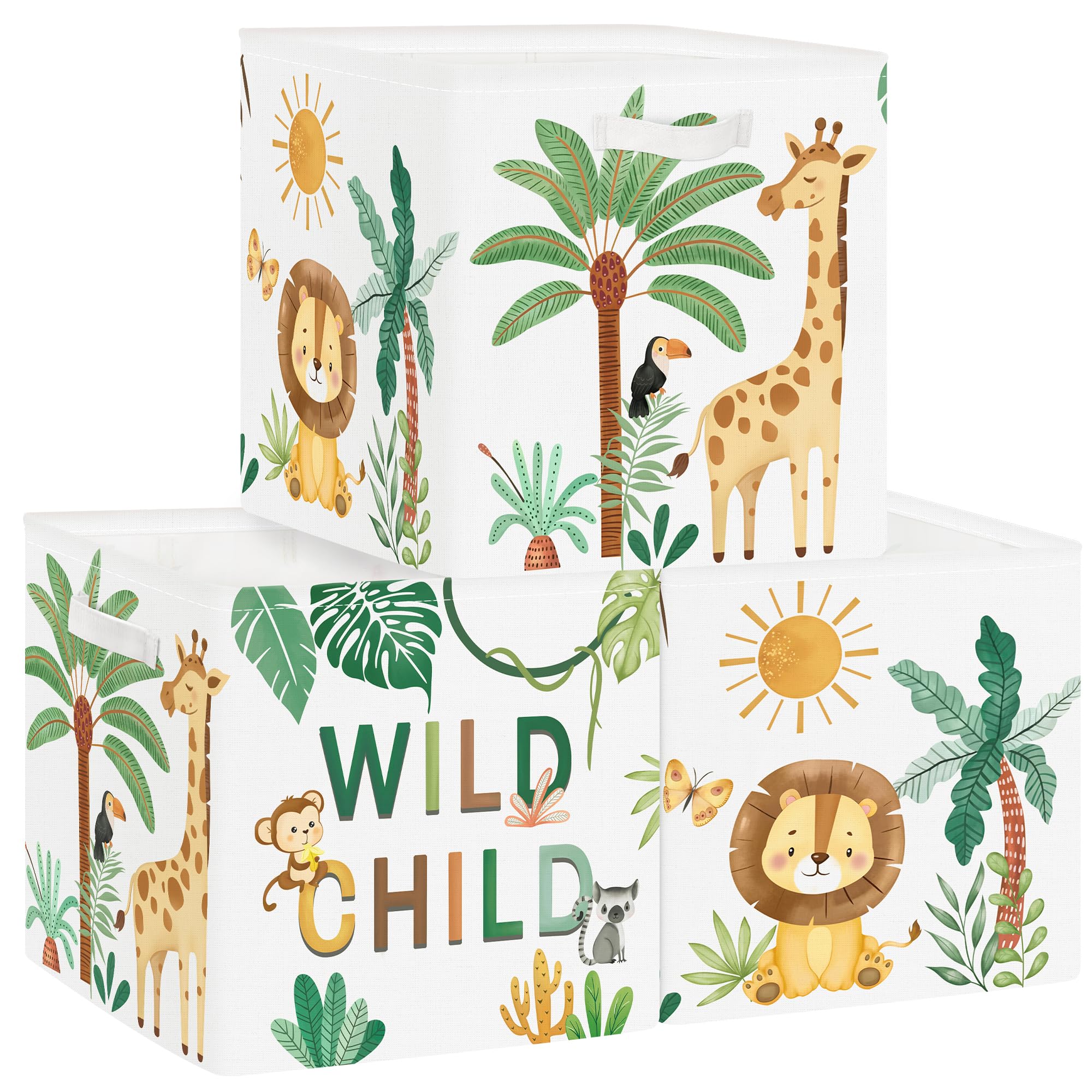 HUUMONSS Aufbewahrungskörbe 3er-Set - 30cm Würfel Mit Tierprint Faltbar Für Kinderzimmer