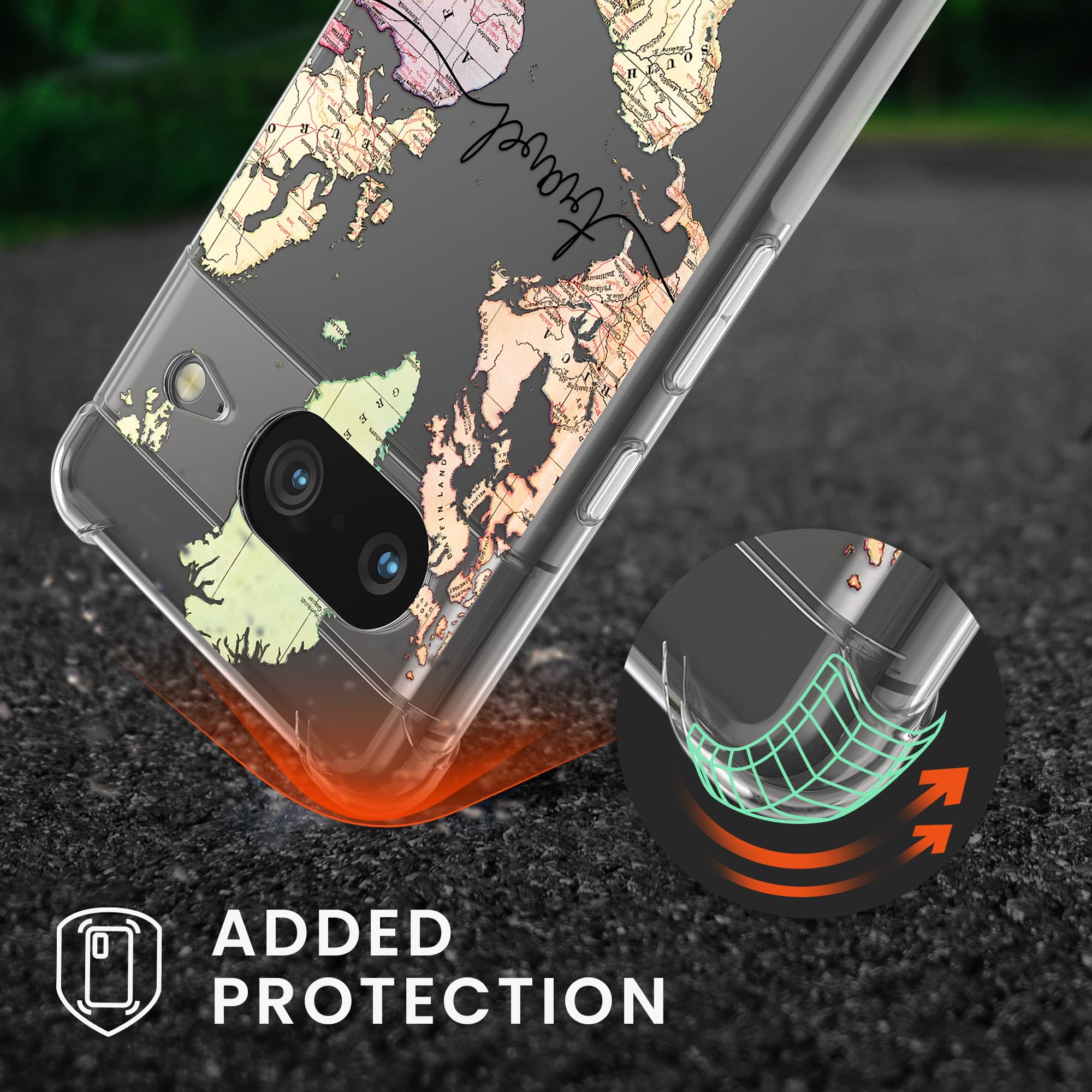 Coque Avec Cordon Pour Google Pixel 8 Pro - Protection Antichoc TPU - Support Anneau 360° Réglable - Cordon élastique Réglable Jusqu'à 150 Cm - Noir Transparent