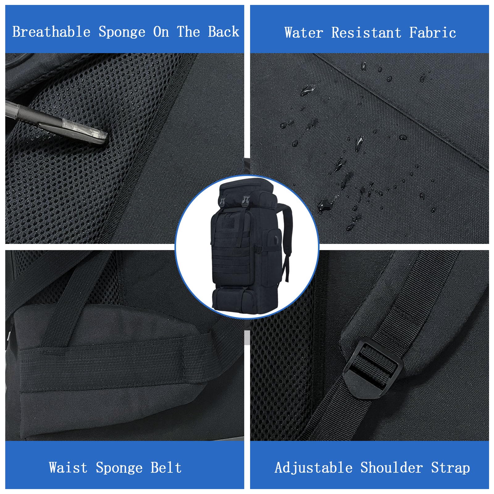 Lizbin Hiking Backpack, 80L Camping Hiking Backpack, Military Tactical Backpack Molle Rucksack - Image 3