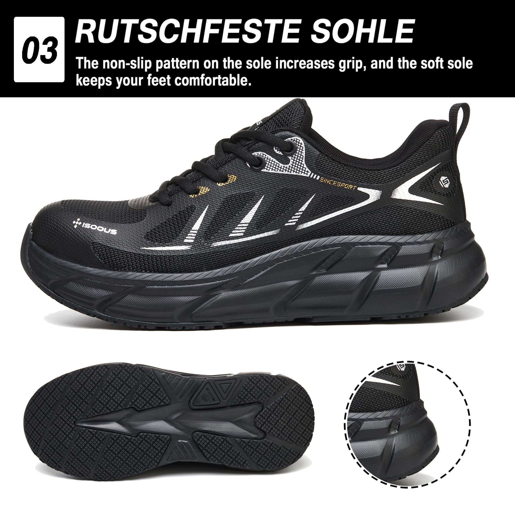 ISOOUS Arbeitsschuhe Herren Sicherheitsschuhe Damen Stahlkappenschuhe | Schutzschuhe mit Stahlkappe,Atmungsaktiv,rutschfest,Leicht,Durchtrittsicher,für Bau, Werkstatt & Logistik