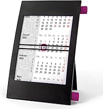 Truento 3-Monats-Tischkalender "FLAMINGO" für 2 Jahre (2026 & 2027) - mit Drehmechanik - schwarz/lila