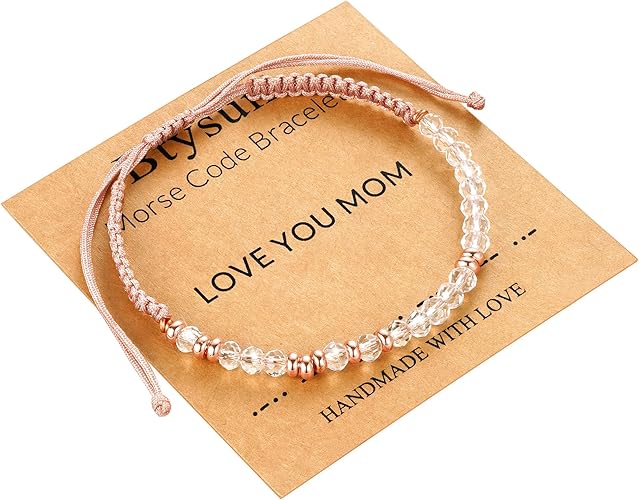 Btysun Morse Code Bracelets for Women Christmas Gift Stocking Stuffers for Teens Pink Braided Bracelets Inspirational Best Friend Birthday Gifts for Her High School Graduation Gifts for Her 2025 Mom Bracelet Jewelry