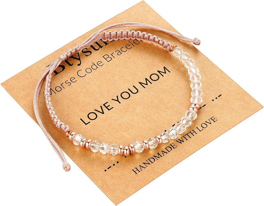 Btysun Morse Code Bracelets for Women Christmas Gift Stocking Stuffers for Teens Pink Braided Bracelets Inspirational Best Friend Birthday Gifts for Her High School Graduation Gifts for Her 2025 Mom Bracelet Jewelry