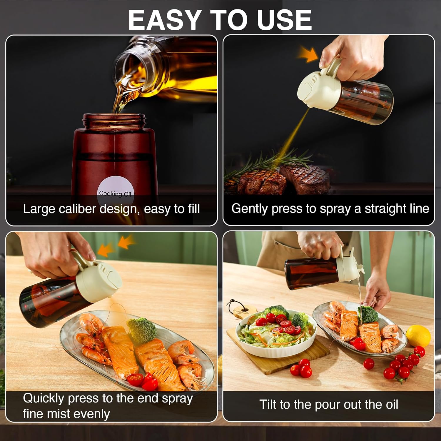 Oil Sprayer for Cooking, 2 In 1 Oil Dispenser and Oil Sprayer (Creamy Dark Brown)