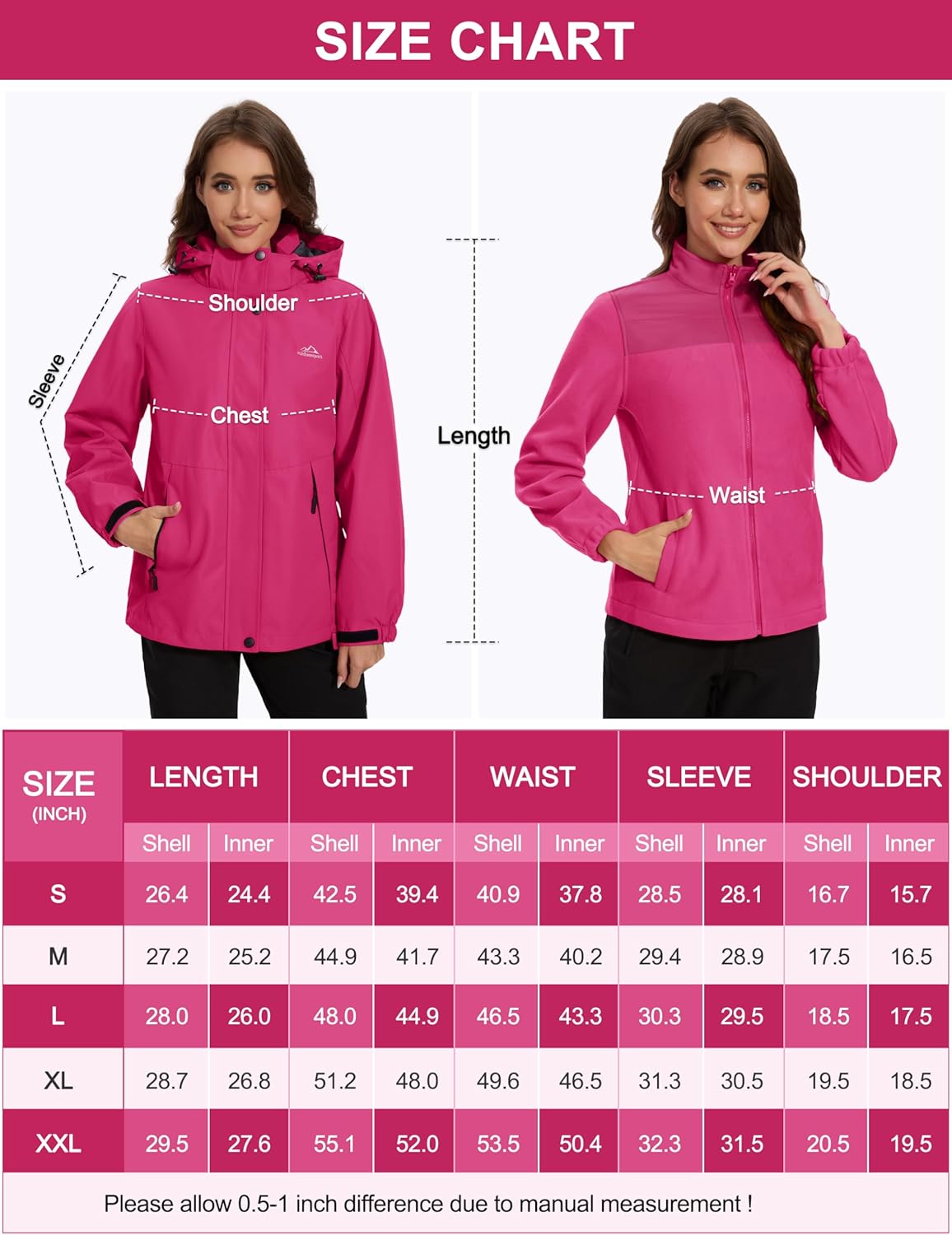 MAGCOMSEN Women's 3 in 1 Ski Jacket Water Resistant Winter Snow Coat Warm Fleece Lined Windproof Hiking Rain Outwear