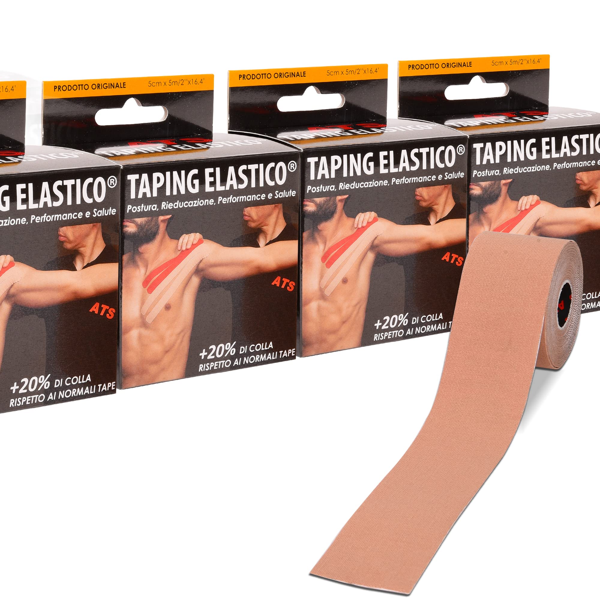 ATS Taping Elastico® Profesjonalna taśma do fizjoterapii, kinezjologii i sportu - 36 rolek 5 cm x 5m Oddychająca i wodoodporna z +20% klejem (Mięso, 36)