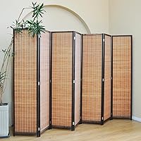 Furnnylane 7-Panel Natural Bamboo Folding Room Divider - 67"H x 107.5"W Screen for Bedroom, Living Room Partition