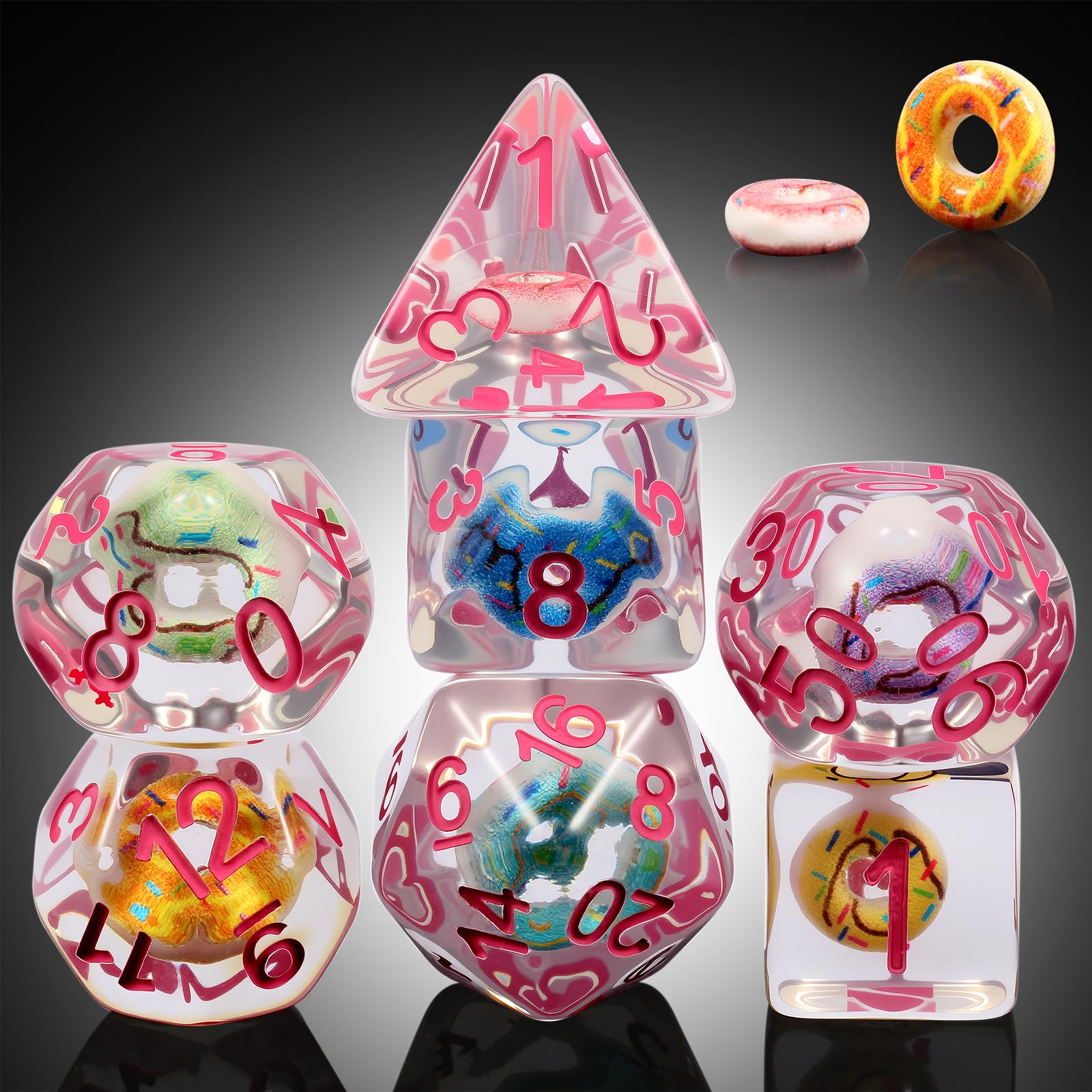Sweet Donut DND Dice Set,DNDND 7PCS D&D Dice with Velvet Bag for Dungeons and Dragons Role Playing Games and Tabletop Games(Donut)