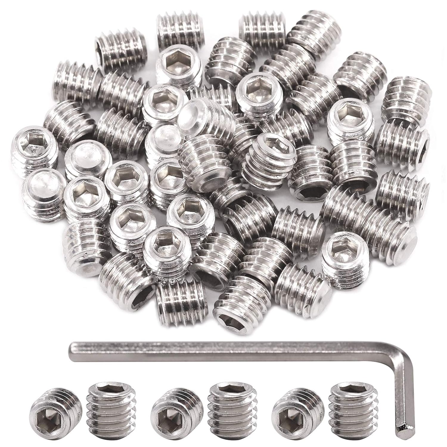 Hilitchi 50Pcs SAE Stainless Hex Allen Head Socket Set Screws Grub Screw Bolts Assortment Kit Internal Hex Drive Cup-Point Screws 3/8-16 x 3/8