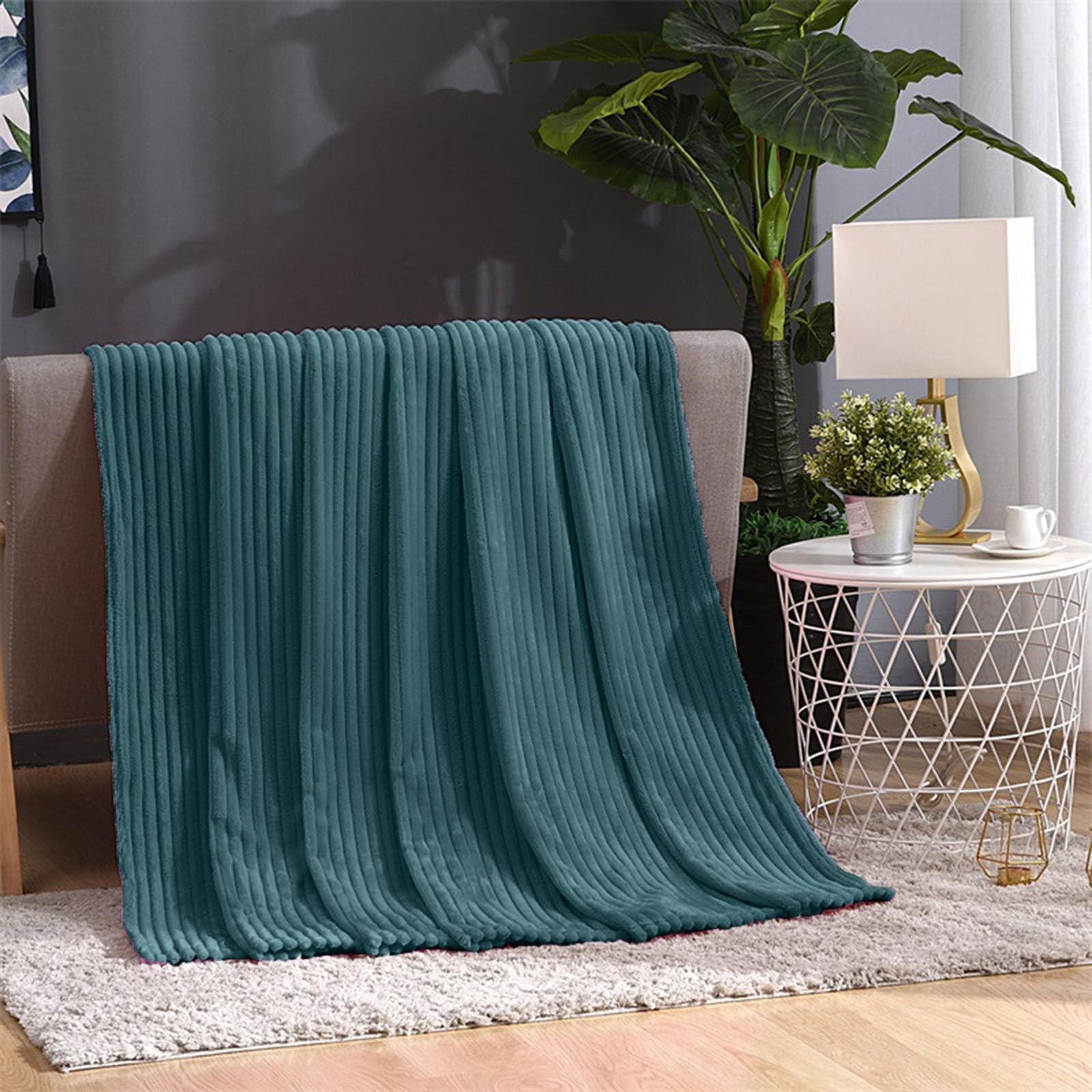 Cozy Super Soft Throw Blankets for Bed, 80x60 Inches Queen Size Solid 3D Ribbed Decorative Fluffy Blanket for Sofa Living Room, Lightweight Plush Warm