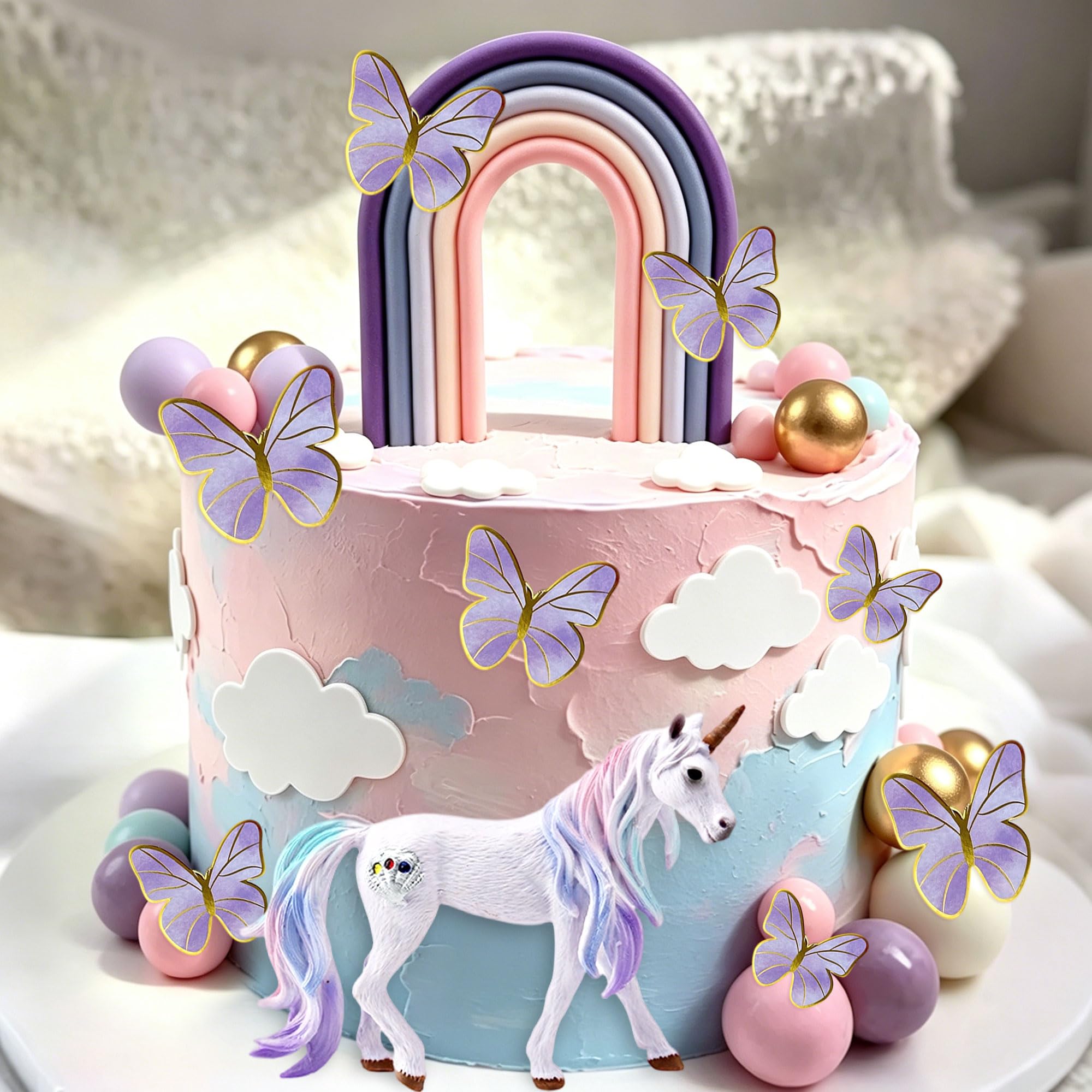 Elegant Unicorn Cake Decoration Pony Birthday Decor Butterfly Cake Topper