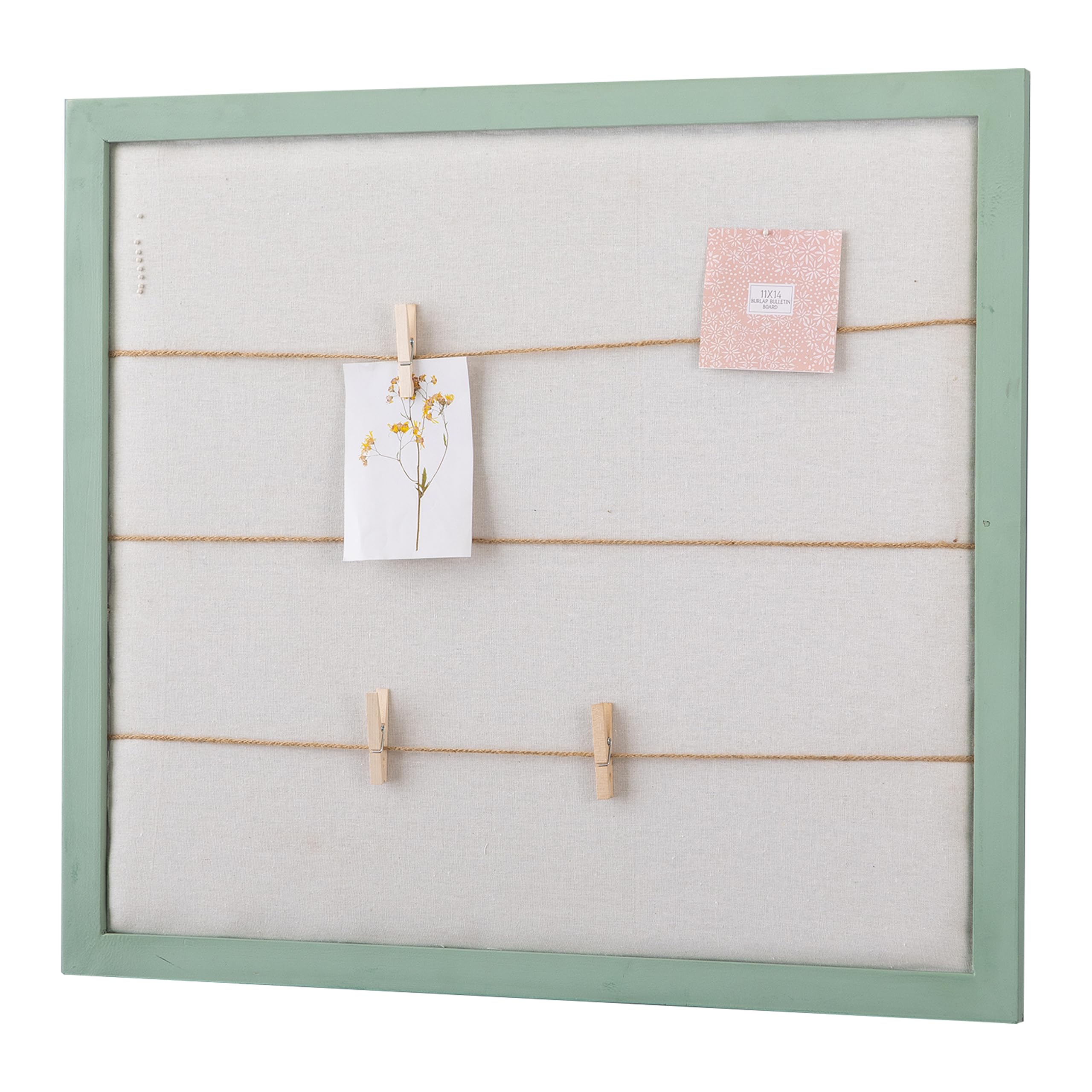 SOFE Fabric Linen Bulletin Board Large, 28 X 32 Inches Green Wood Framed Pin Board, Hanging Photo Display with Clips, Vision Board for Wall, Notice