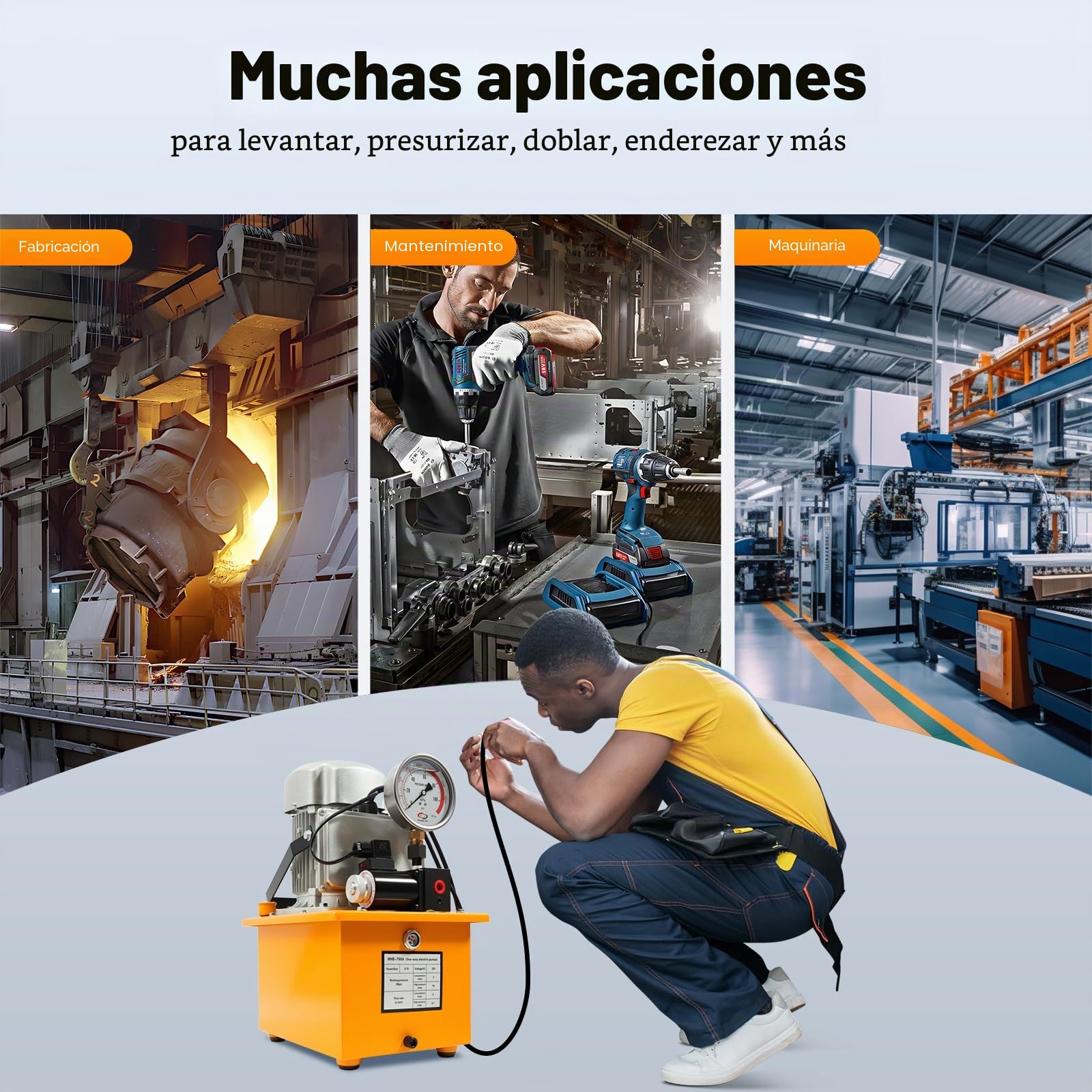 Bomba hidráulica eléctrica con depósito de combustible de 7 L, 750 W 220 V, unidad hidráulica electrohidráulica, bomba electrohidráulica, válvula magnética de 2 – 70 Mpa, bomba de fuerza hidráulica