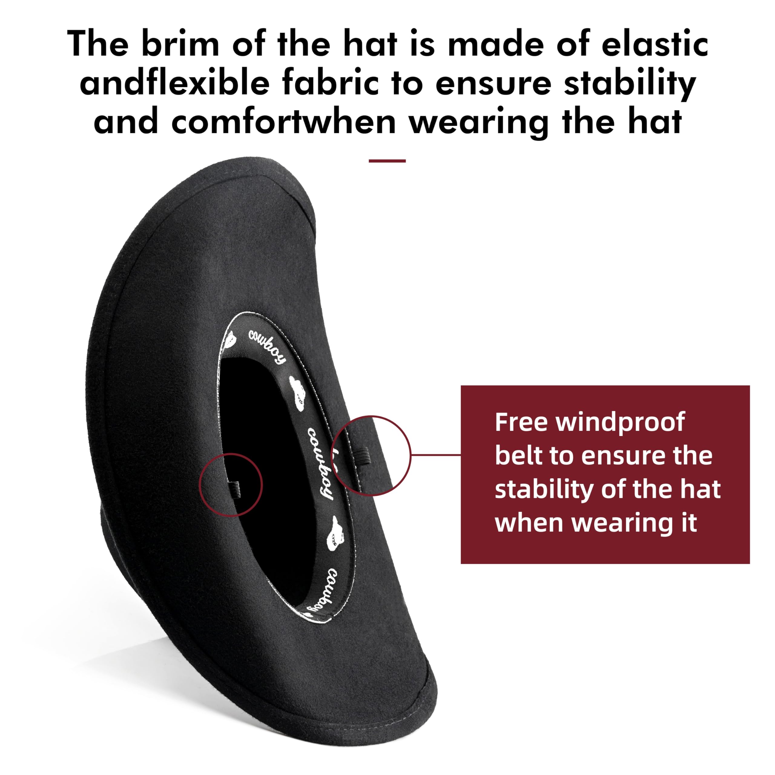 100 % lana para hombre y mujer, sombrero vaquero clásico negro, sombrero de vaquera, sombrero de fieltro con dos bandas decorativas