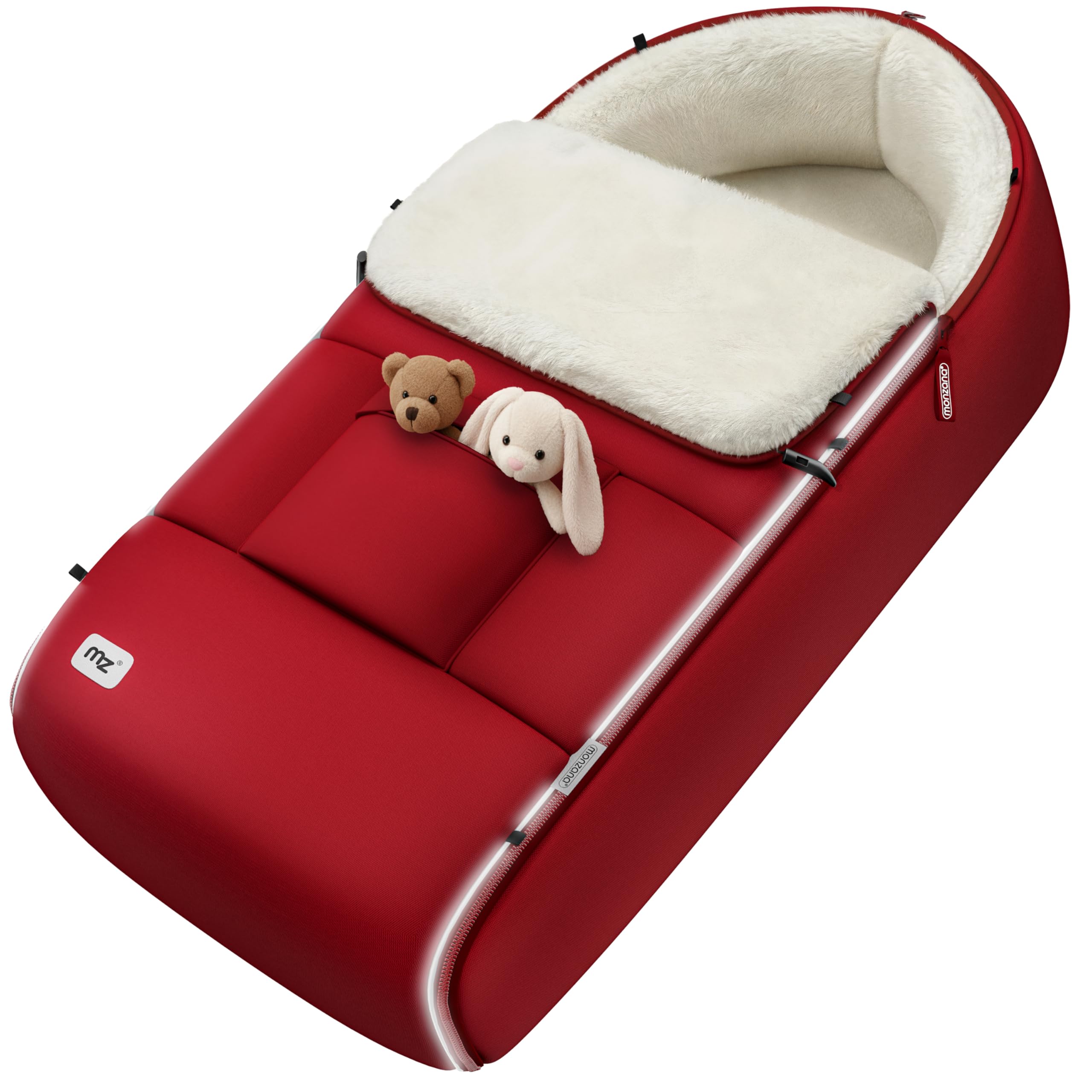 Monzana® Fußsack für Kinderwagen Baby Winter mit Reflektoren Reißverschluss Buggy Waschbar Babyschale Schlafsack Babydecke Kuschelig Bordeaux