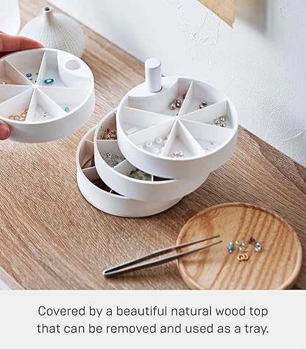 Miniatura 6 de Yamazaki Organizador de joyas seccionadas para el hogar, suministros de arte de uñas, accesorios para aretes, soporte de almacenamiento giratorio